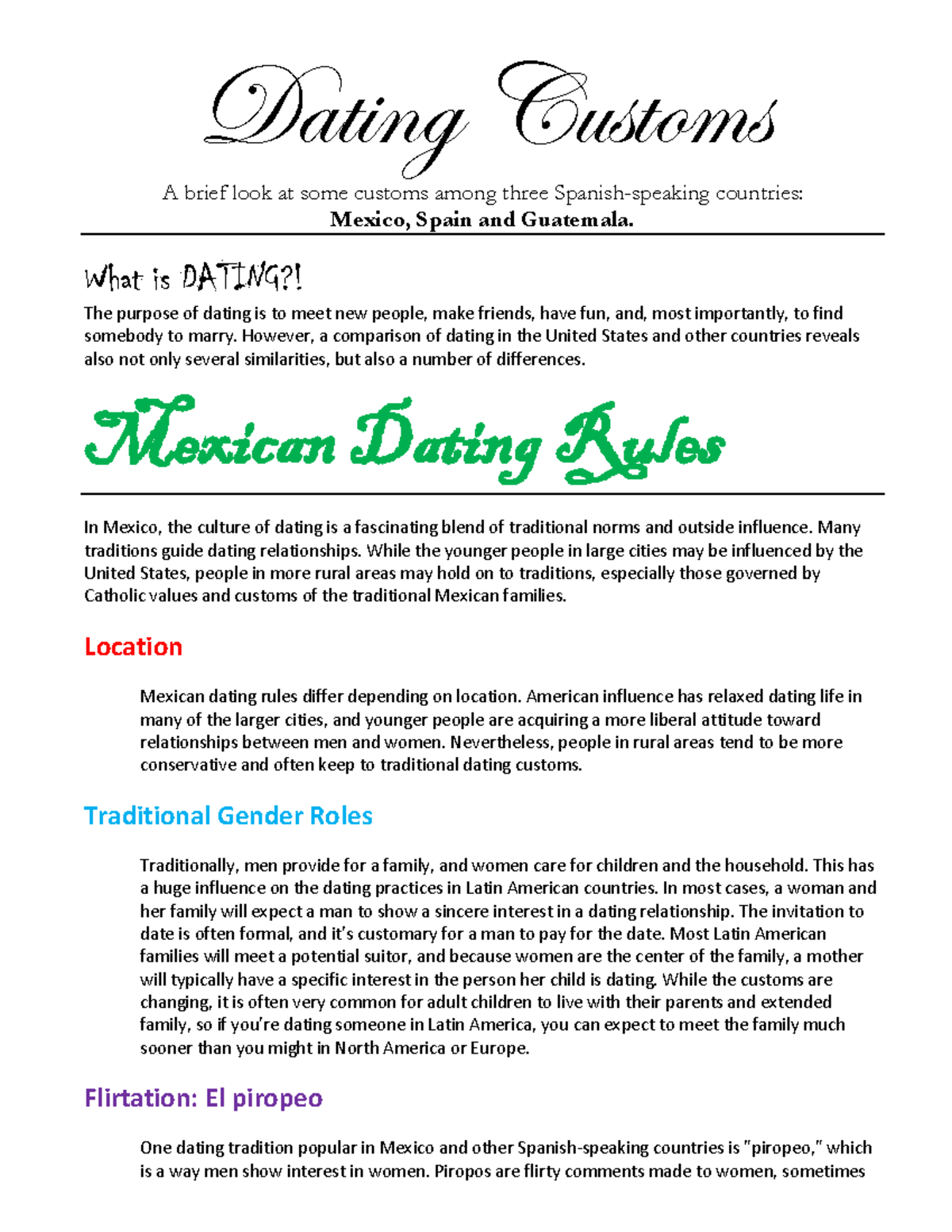 Dating Customs - Informational reading - Dating Customs A brief look at ...
