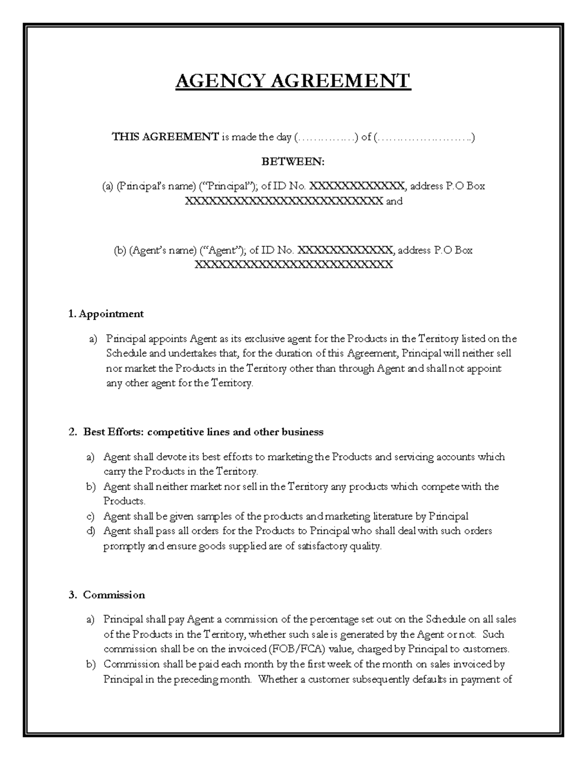 Agency Agreement General - Agency Agreement This Agreement Is Made The 