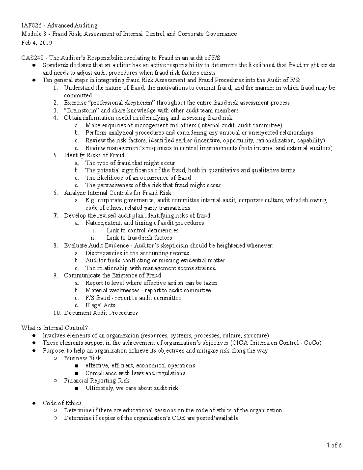 Module 3 - Fraud Risk, Assessment of Internal Control and Corporate ...