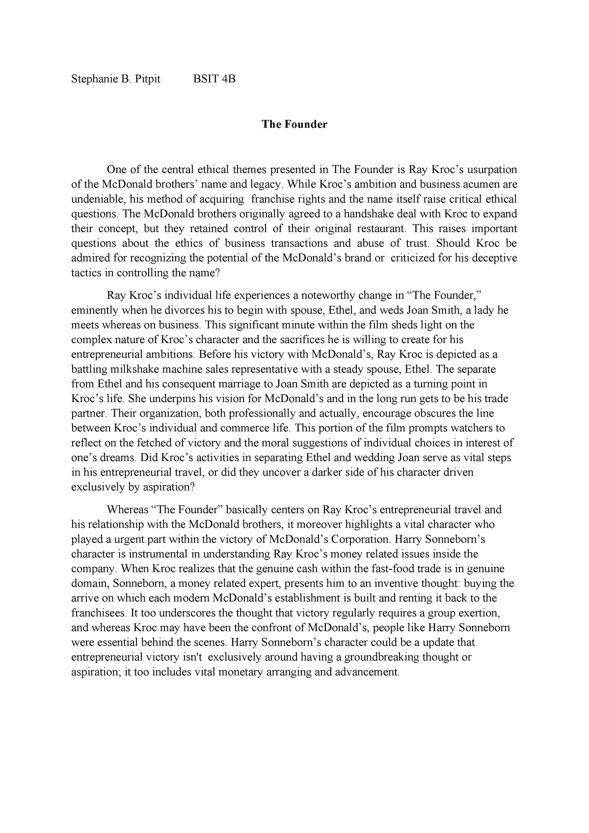 The Founder of Mcdonald's company - Stephanie B. Pitpit BSIT 4B The ...