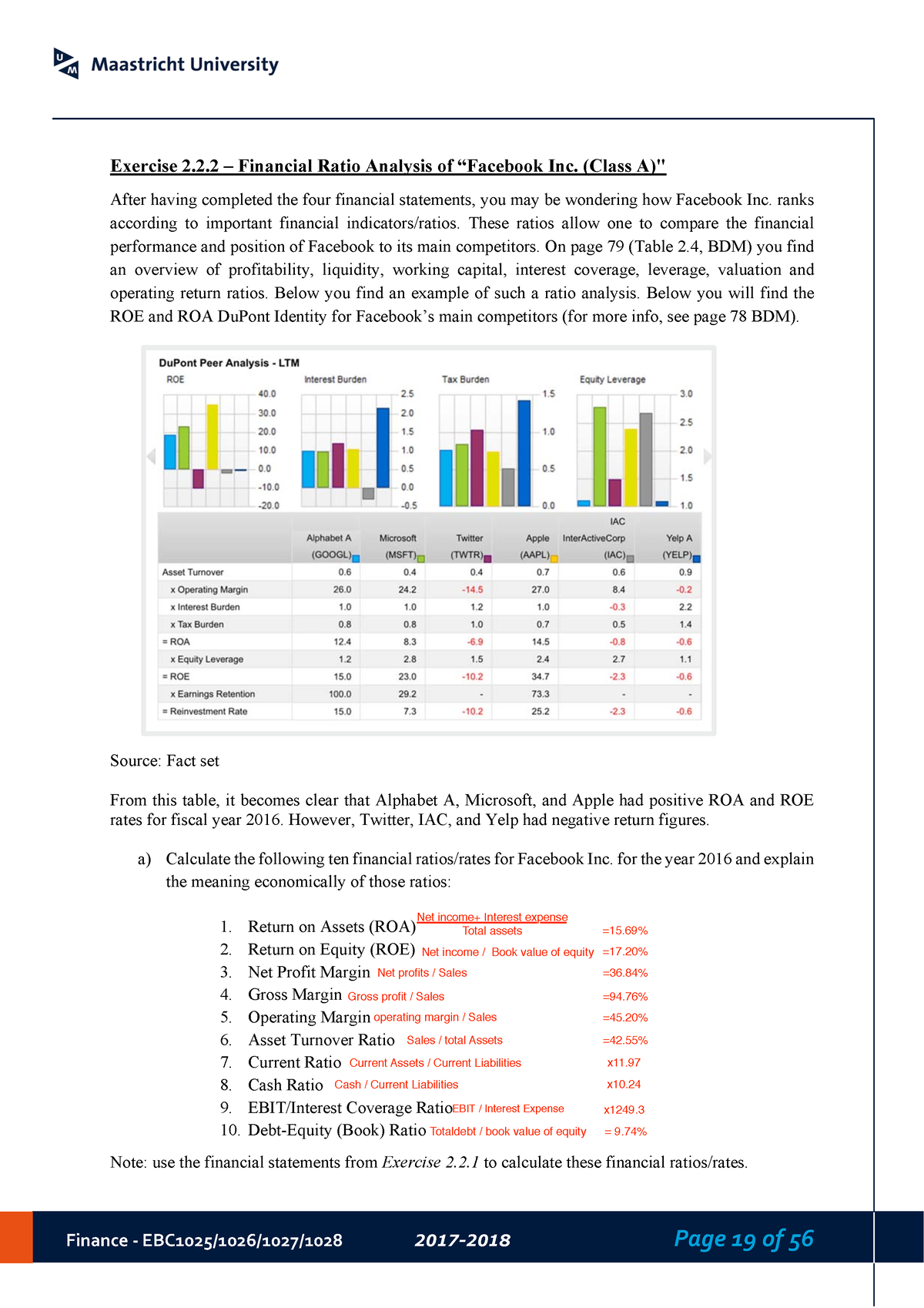 Solution Finance Task 2 - Finance ‐ EBC1025/1026/1027/1028 2017-2018 ...