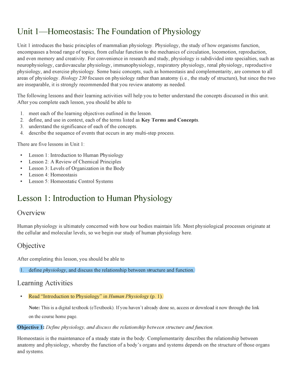 mammalian physiology online course