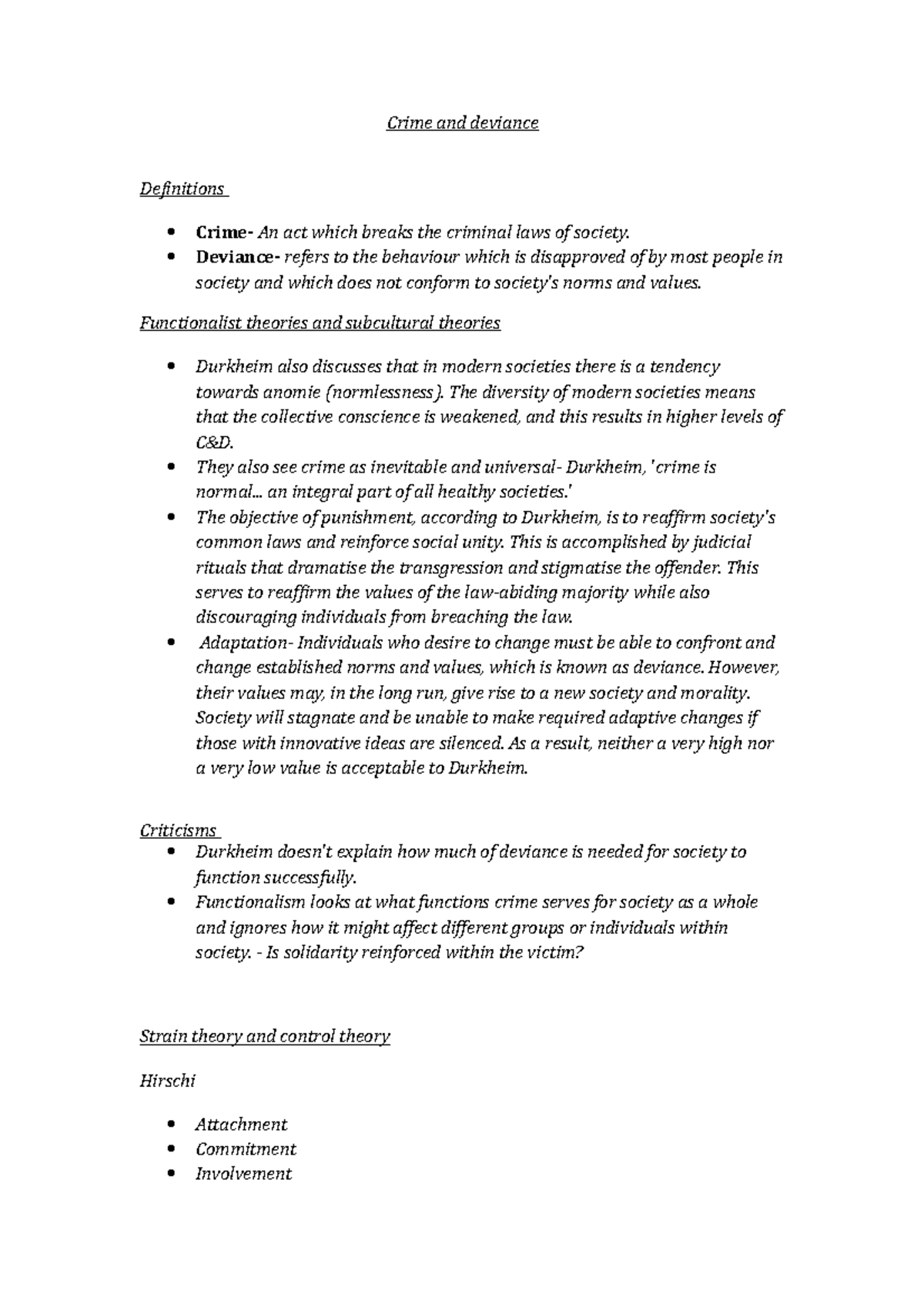 SD- Crime and deviance - Lecture notes 1 - Crime and deviance ...