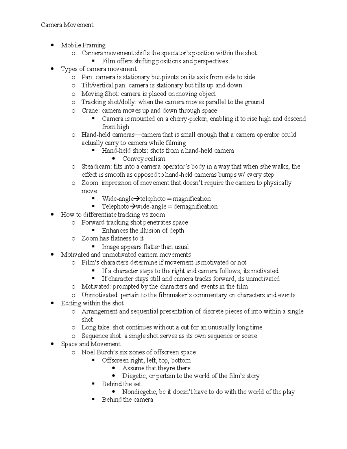 AS Film Studies: Camera Movements