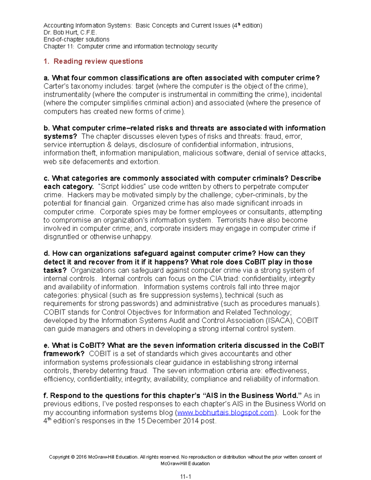 Chapter 11 Solution Manual - Dr. Bob Hurt, C.F. End-of-chapter ...