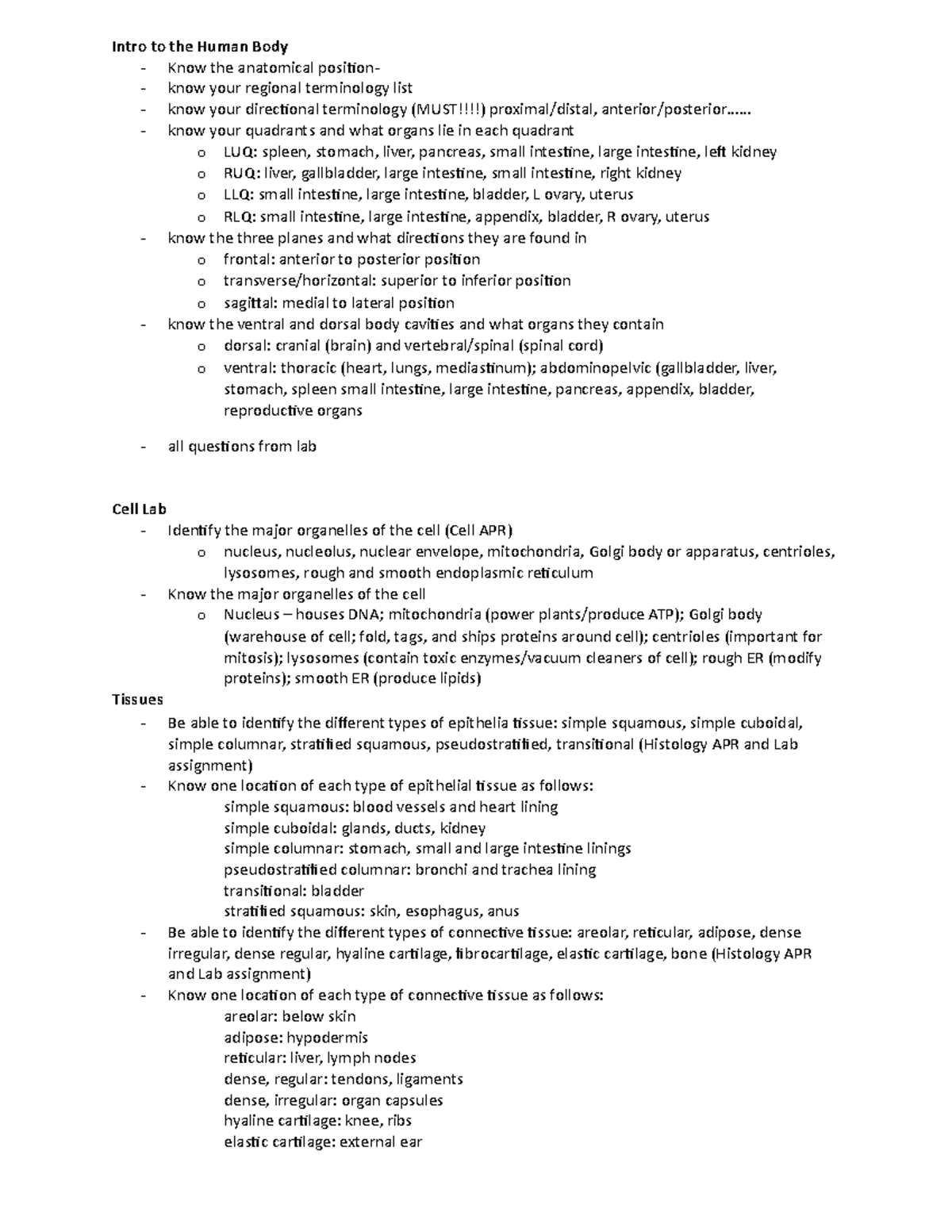 Lab Practicum 1 Review - NOtes for the FInal Exam for the first half ...