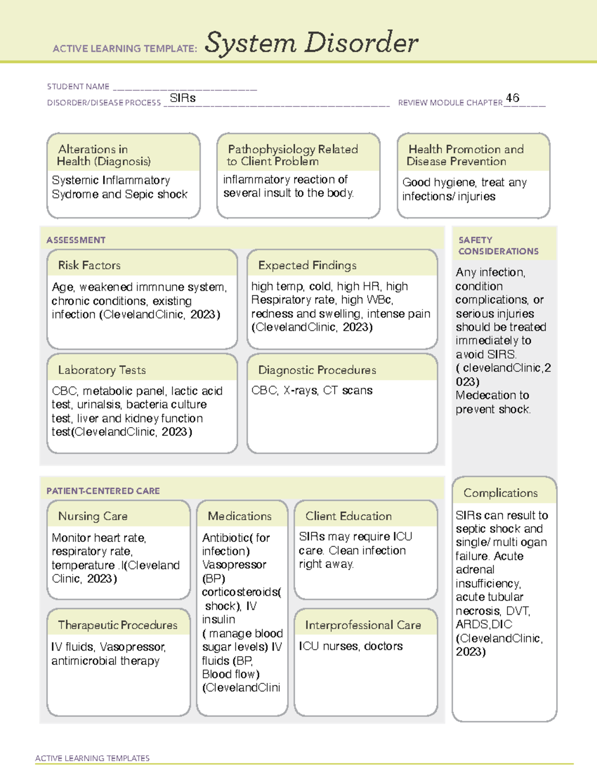 SIRS - Clinical Trials - ACTIVE LEARNING TEMPLATES System Disorder ...