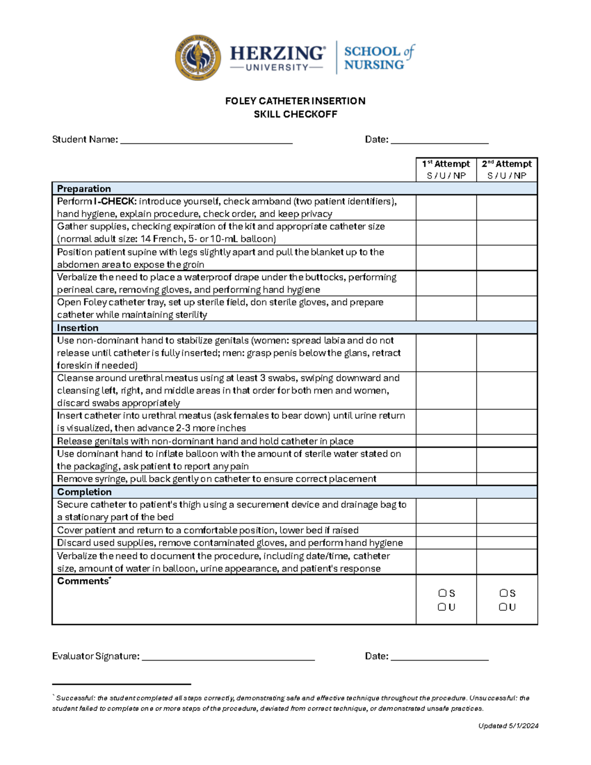 Foley - guide - Updated 5/1/ FOLEY CATHETER INSERTION SKILL CHECKOFF ...