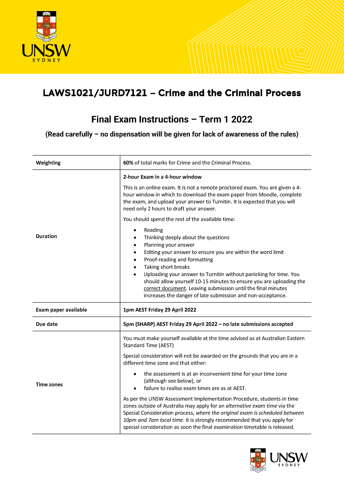 2022 T1 LAWS1021 JURD7121 Final Exam Instructions ( Final) - LAWS10 2 1 ...