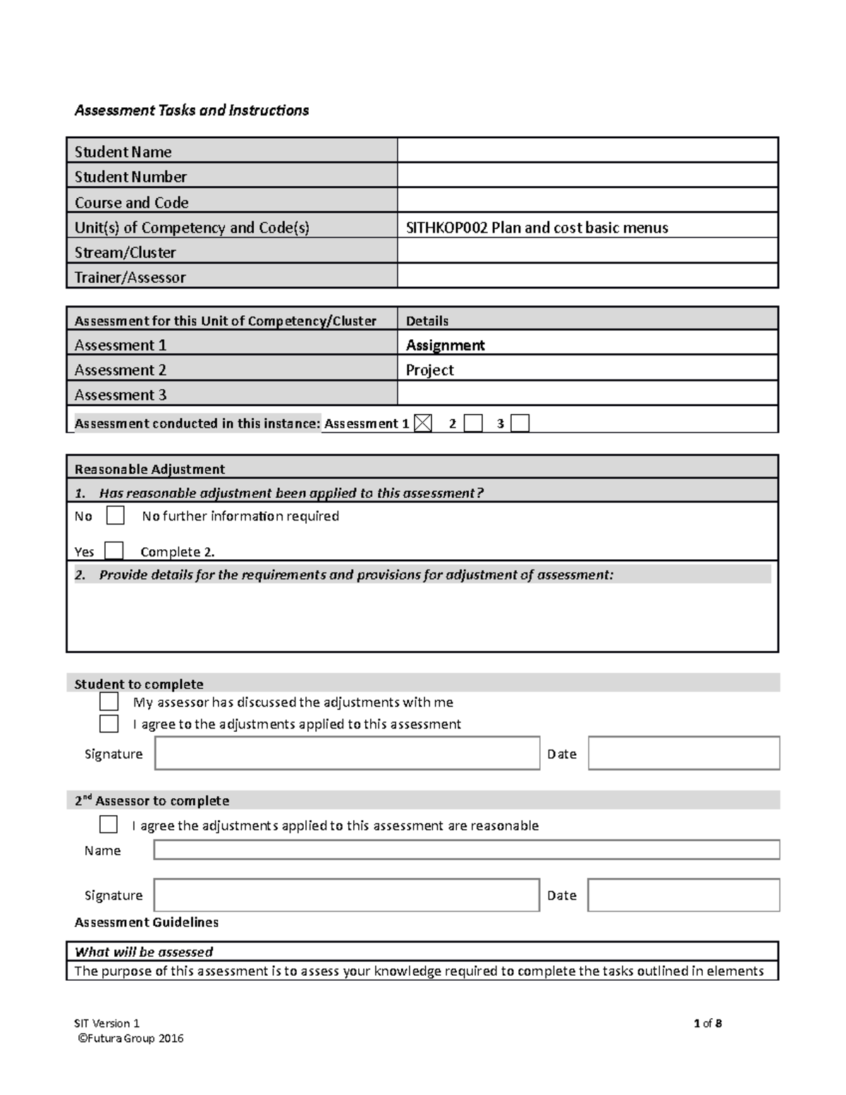 Sithkop 002 Assessment 1 Assignment - Assessment Tasks and Instructions ...