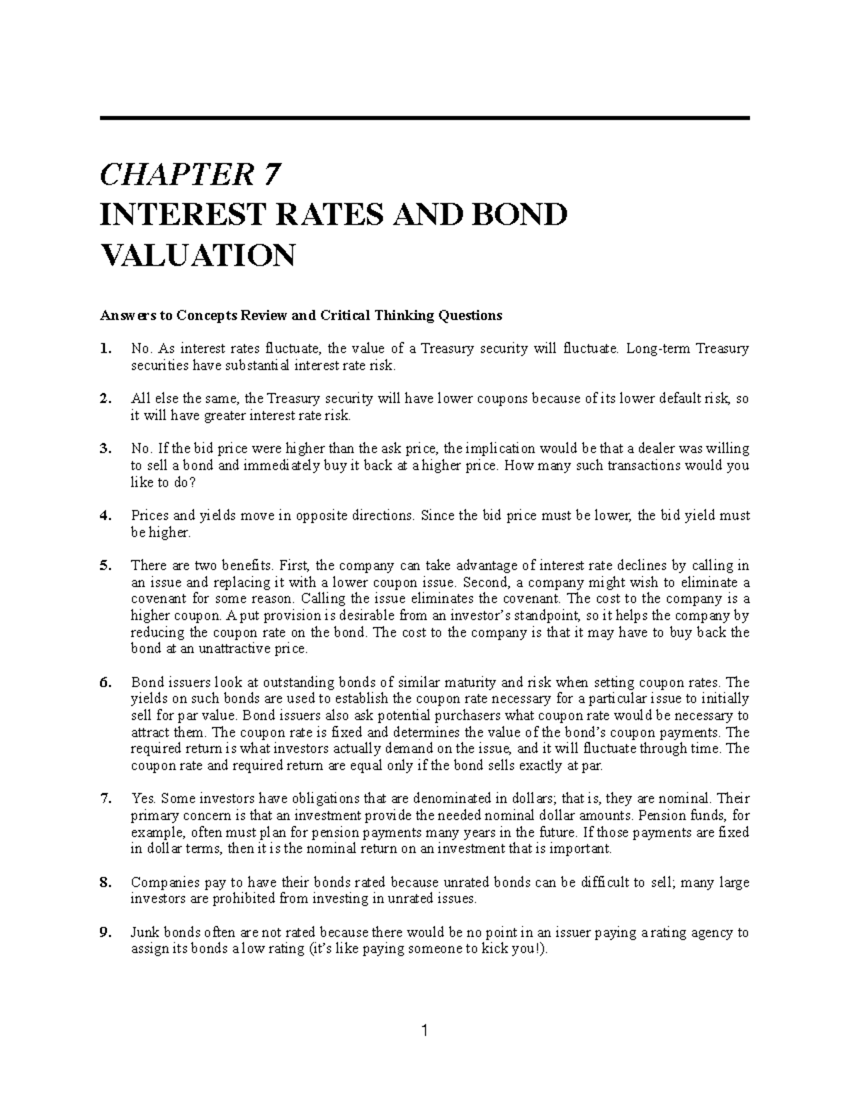 Solutions Manual of Chapter 7 - CHAPTER 7 INTEREST RATES AND BOND ...