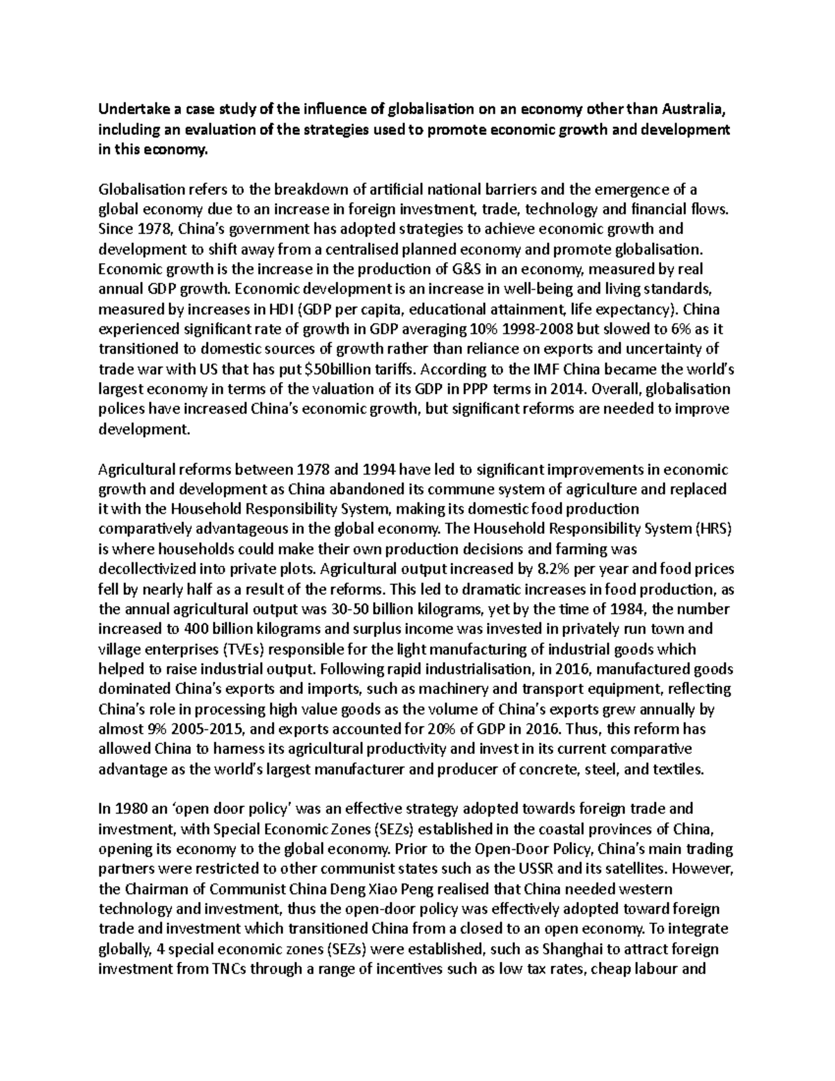 Hussain - China Case Study Essay - Undertake a case study of the ...