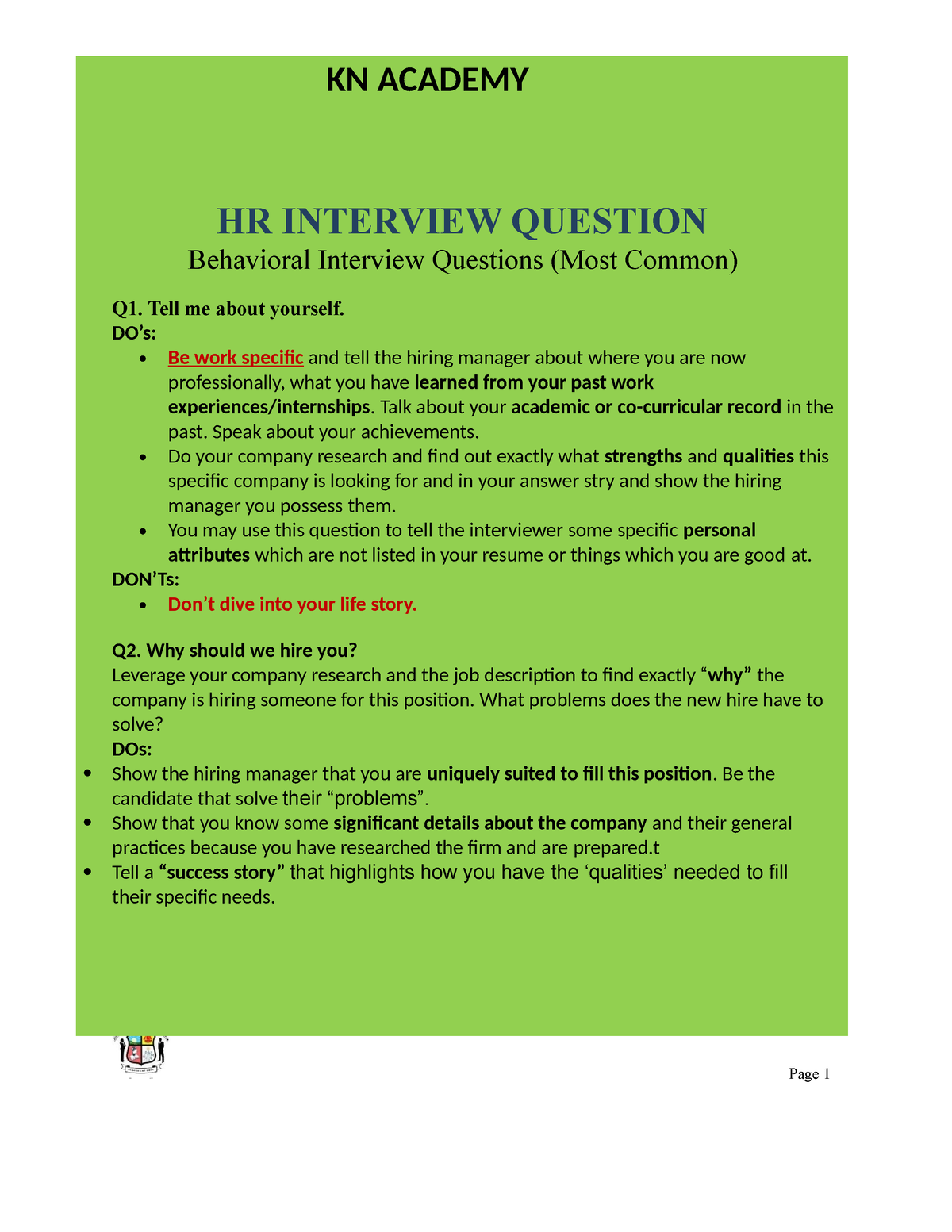 HR Interview Questionsconverted HR INTERVIEW QUESTION Behavioral