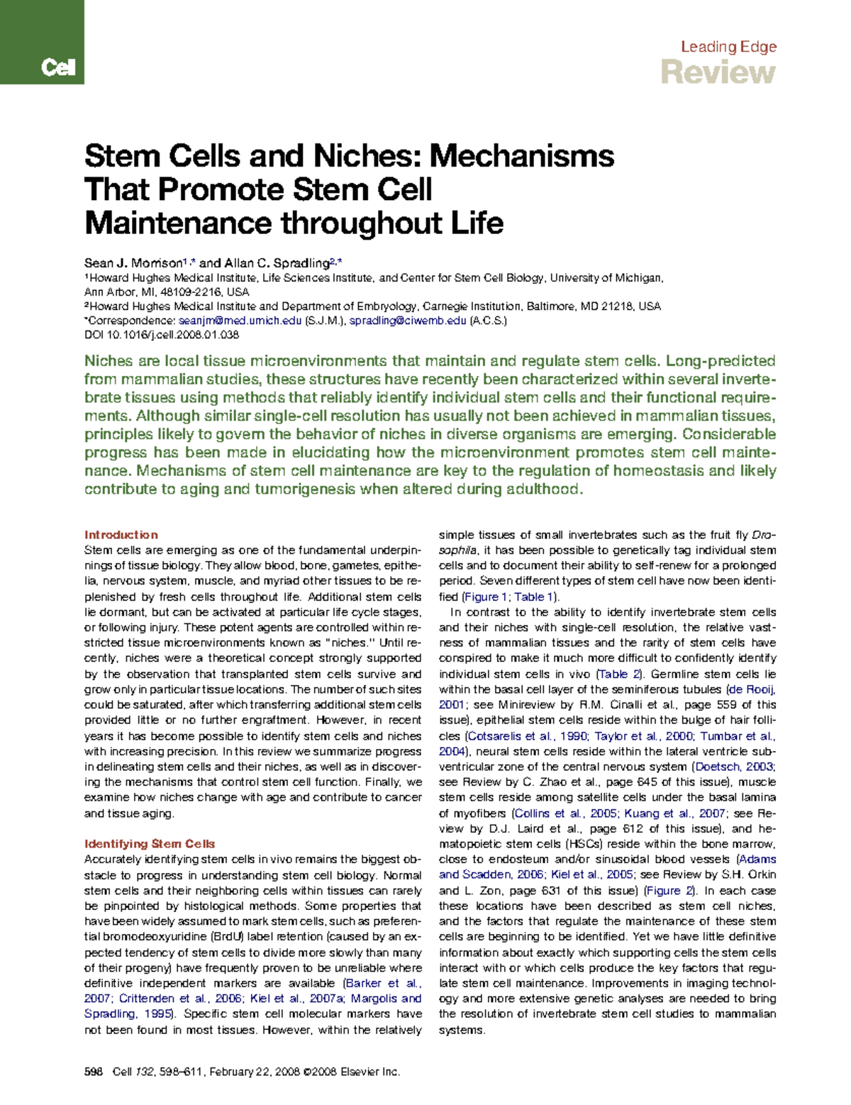 review on stem cell niches and its mechanism - Leading Edge Review Stem ...