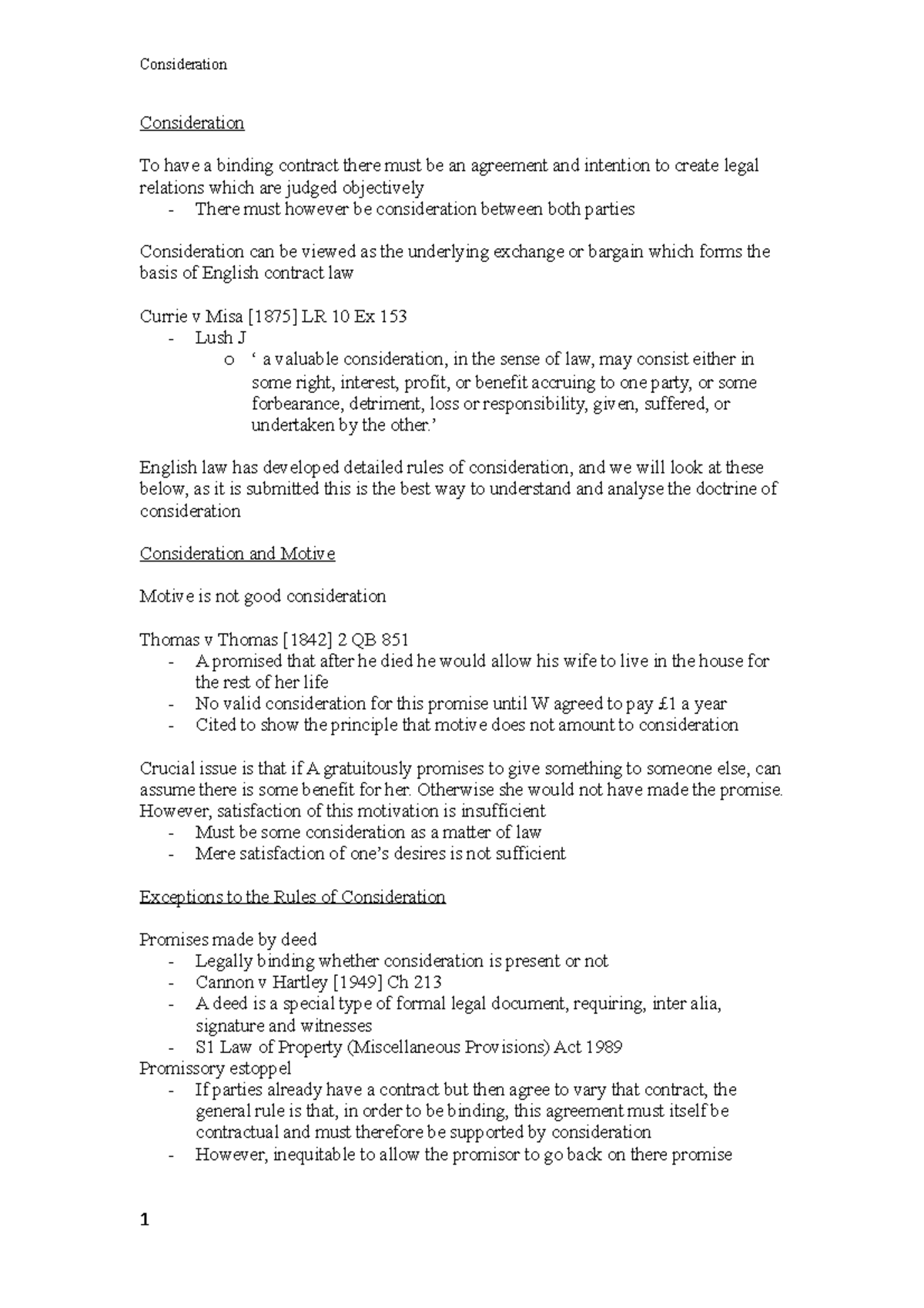 Consideration - ’ English law has developed detailed rules of ...