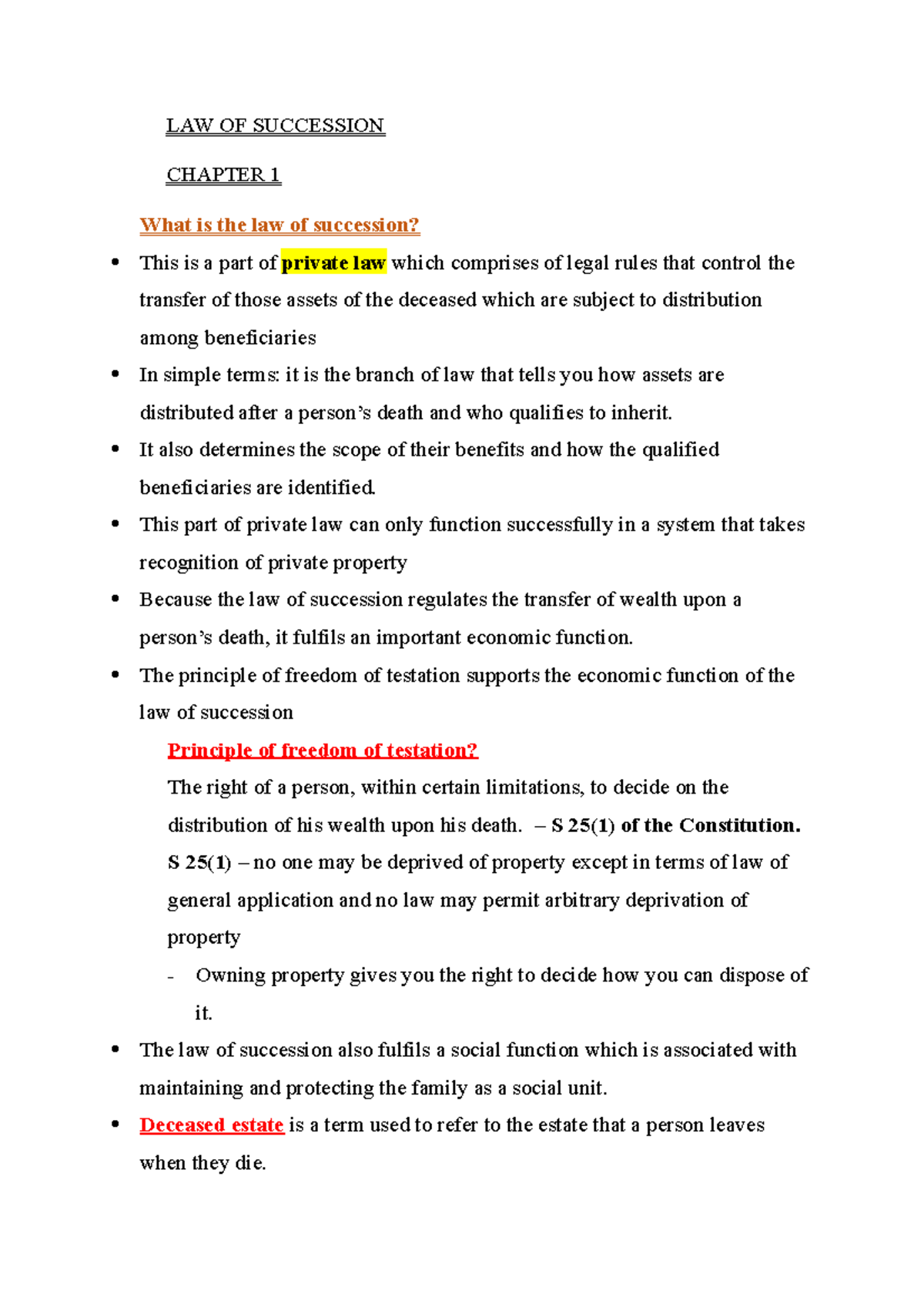 Chapter 1 Notes LAW OF SUCCESSION CHAPTER 1 What Is The Law Of 