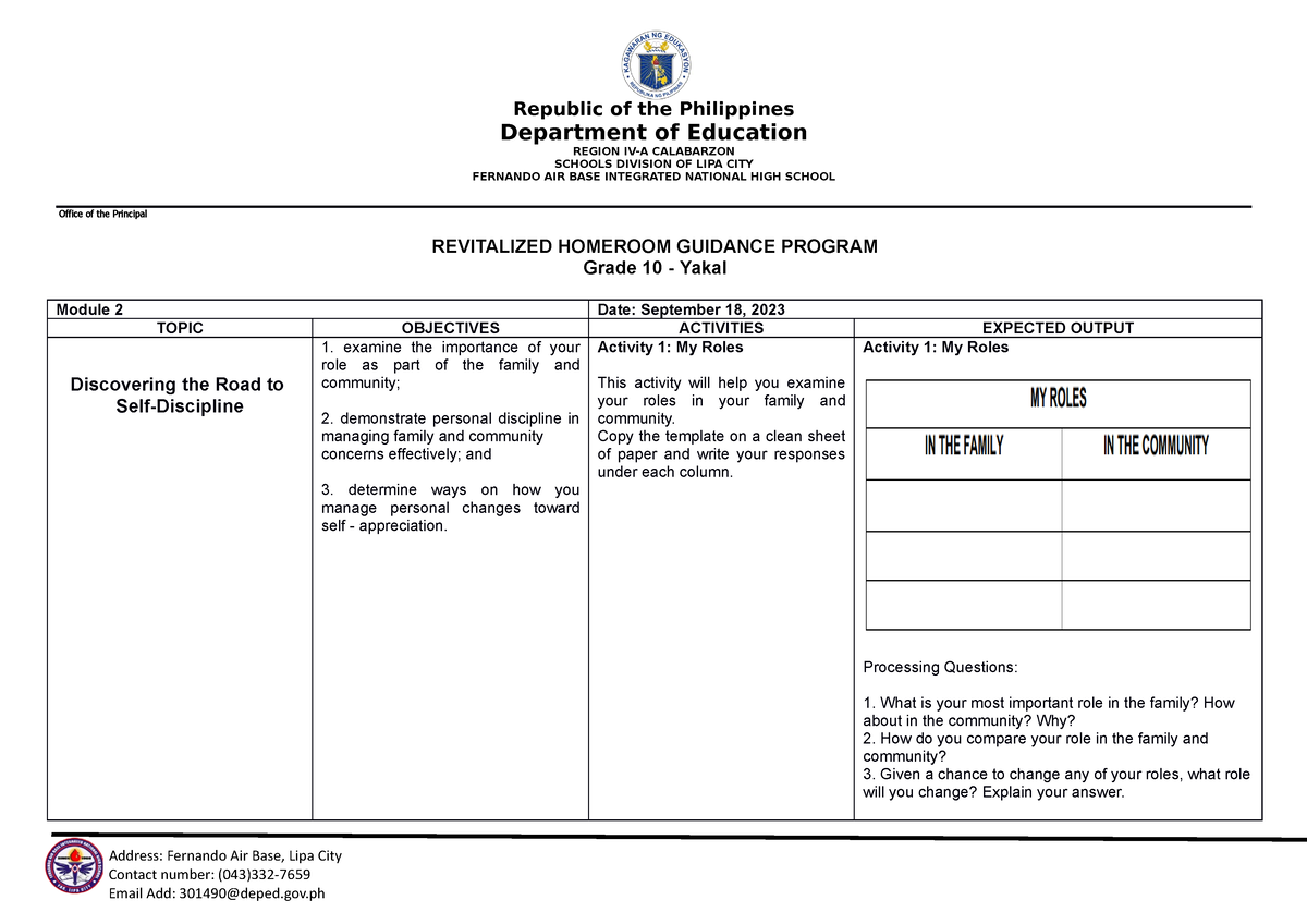 Week3 RHGP LONG Template - Republic of the Philippines Department of ...