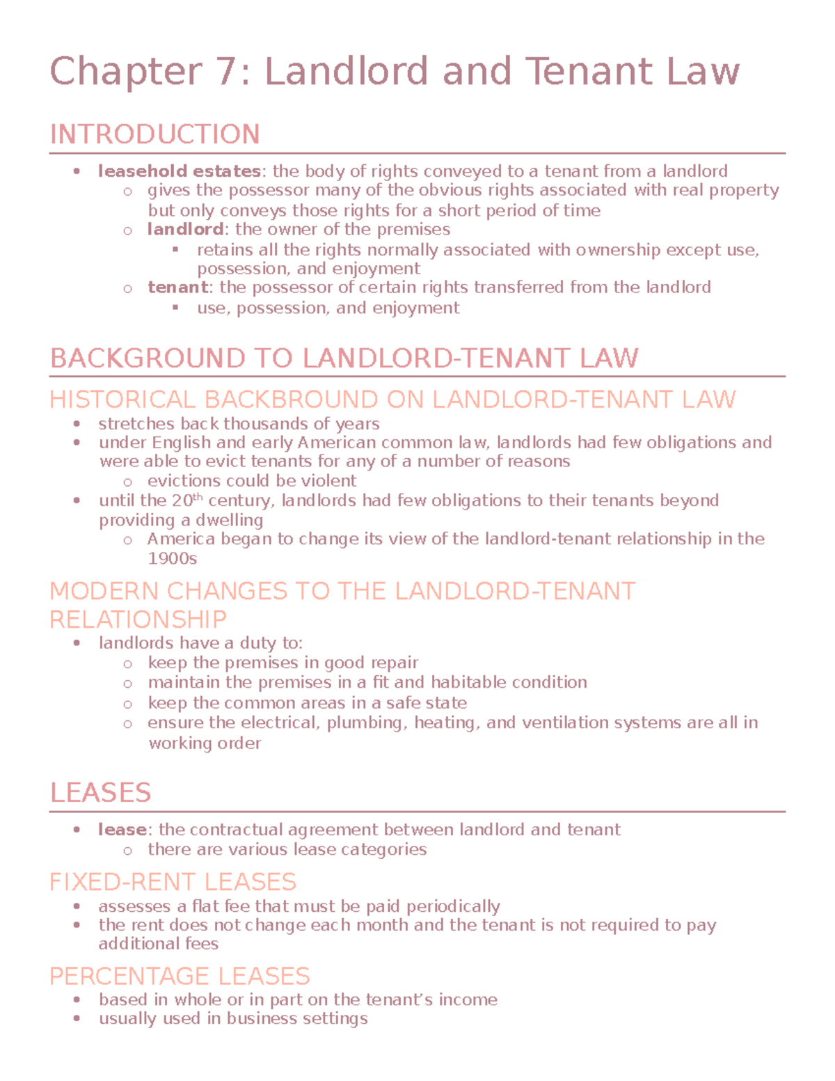 Chapter 7 - Landlord And Tenant Law - Studocu