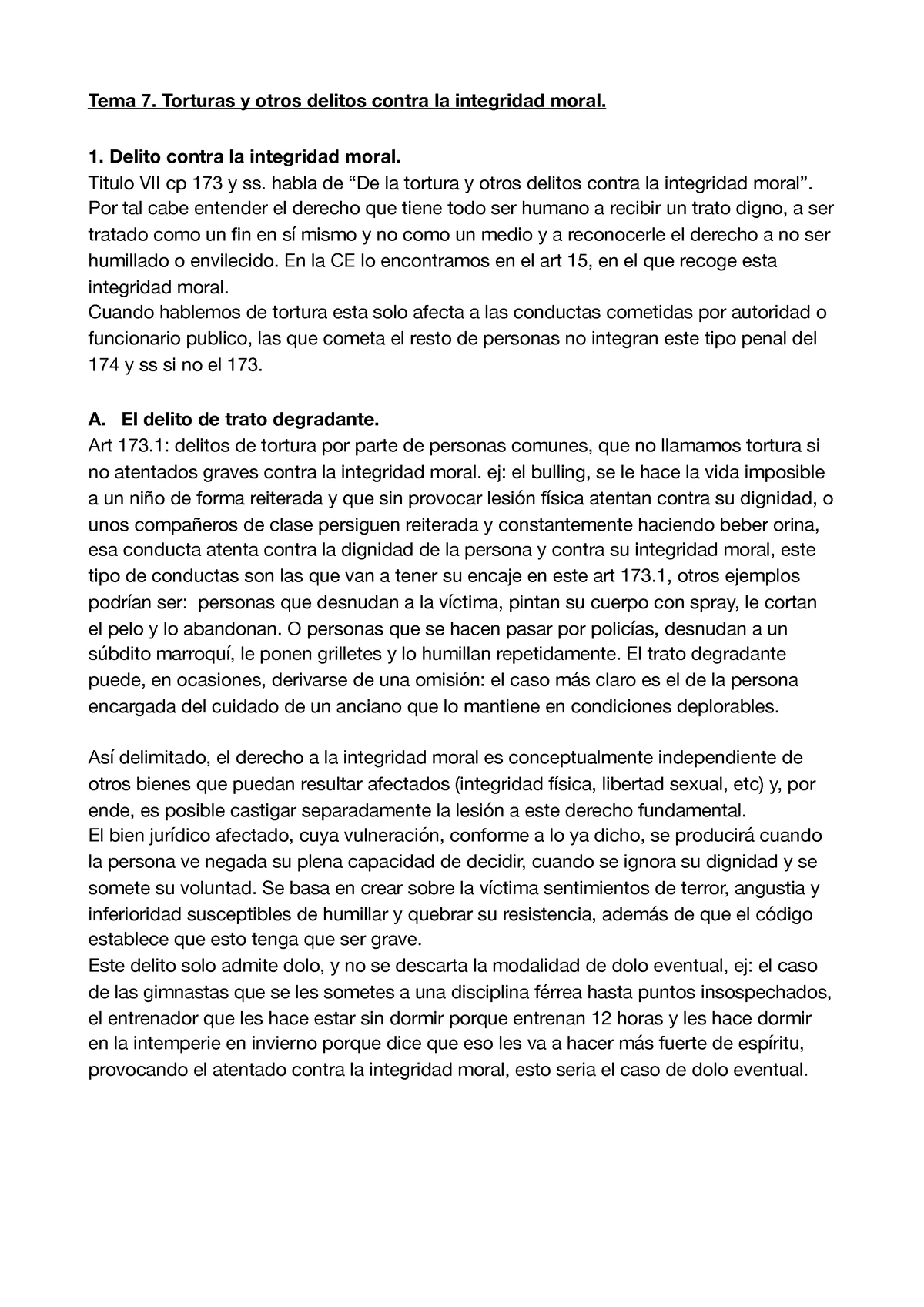 Tema 7 Penal - Apuntes 7 Tema 7 Resumen - Tema 7. Torturas Y Otros ...