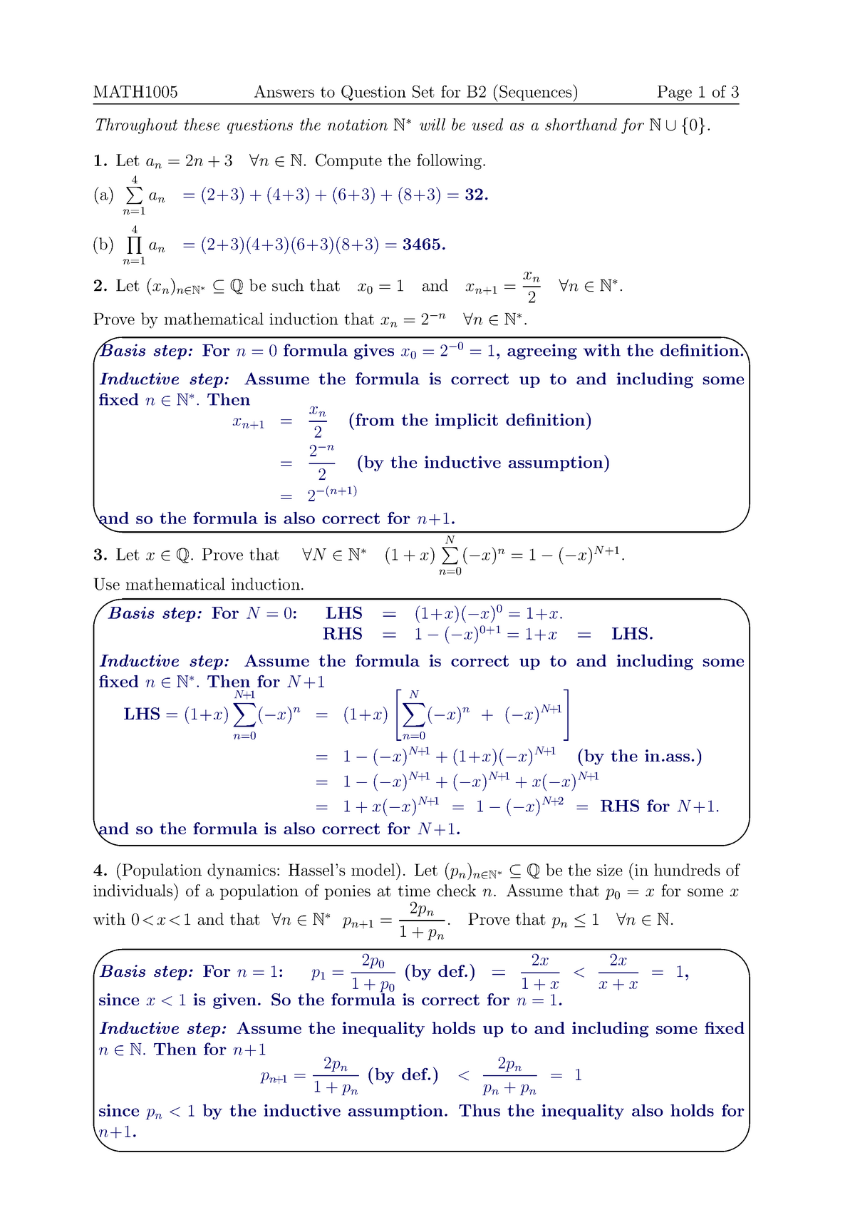 Prep05sols Preparation For Tutorial Math1005 Answers To Question Set For B2 Sequences Page Of Throughout These Questions The Notation Will Be Used As Studocu