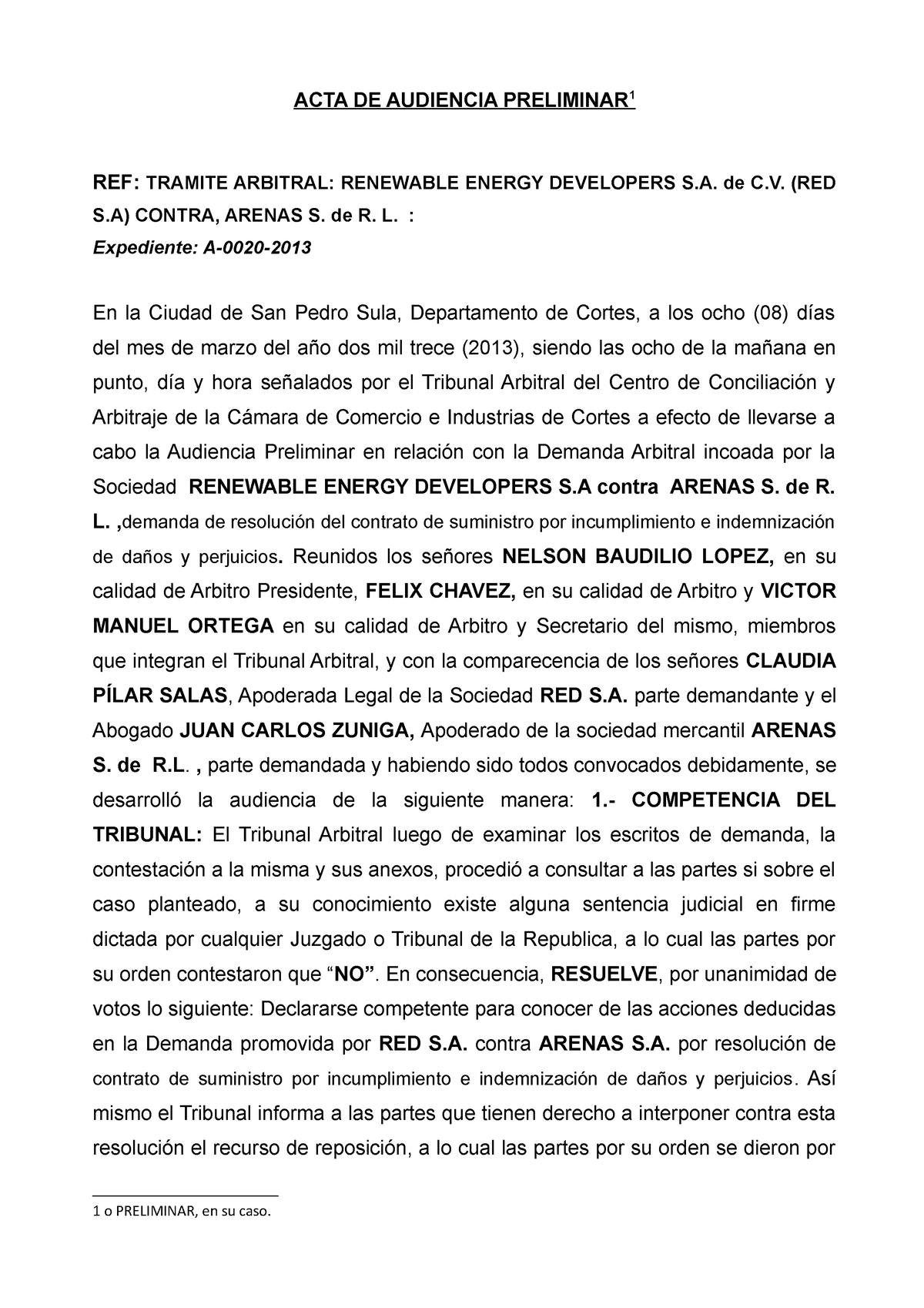 Formulario DE ACTA DE Audiencia DE Competencia 12 - ACTA DE AUDIENCIA ...