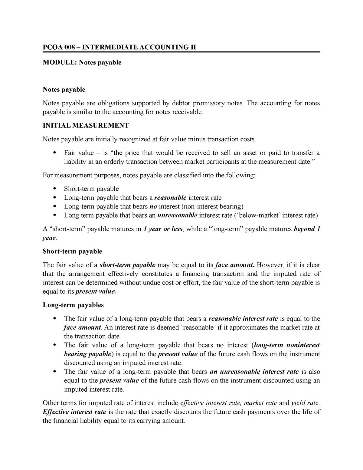 Module (Notes Payable) - PCOA 008 – INTERMEDIATE ACCOUNTING II MODULE ...