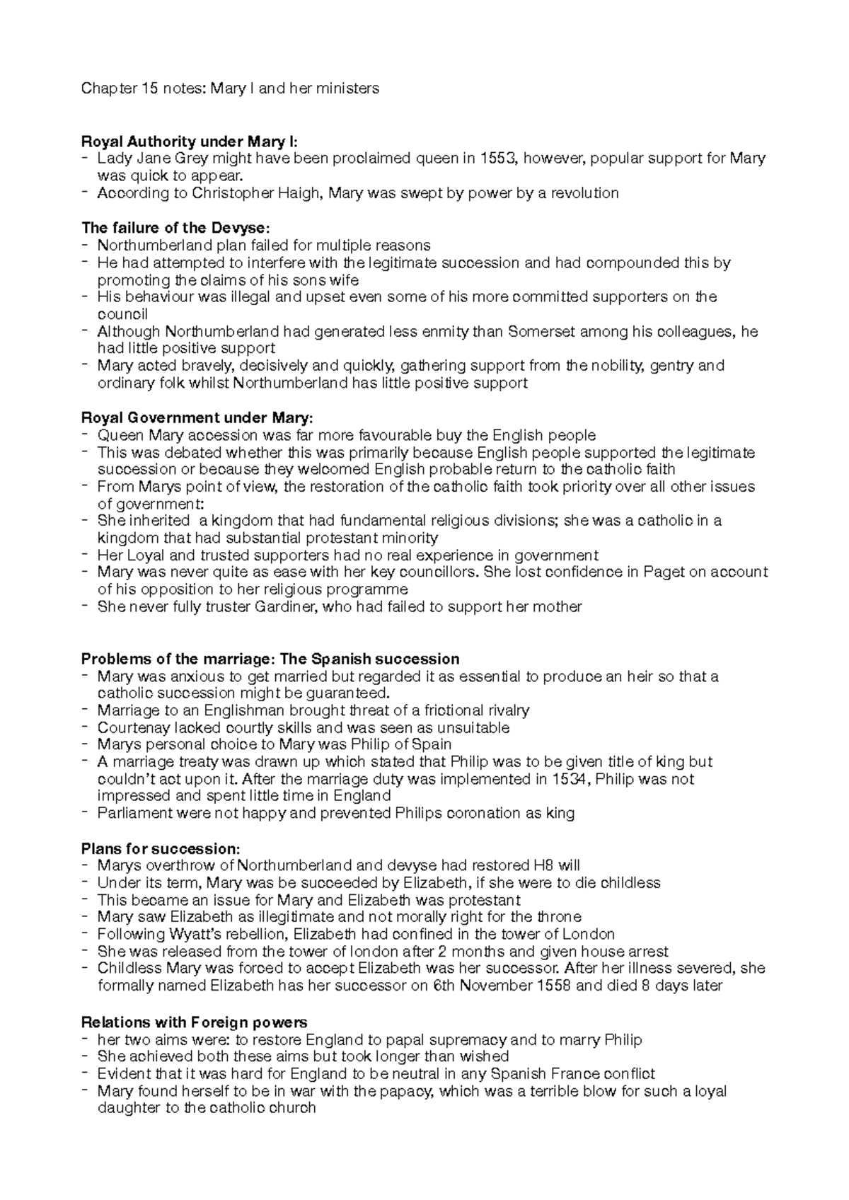Chapter 15 PDF tudors Chapter 15 notes Mary I and her ministers Royal Authority under Mary