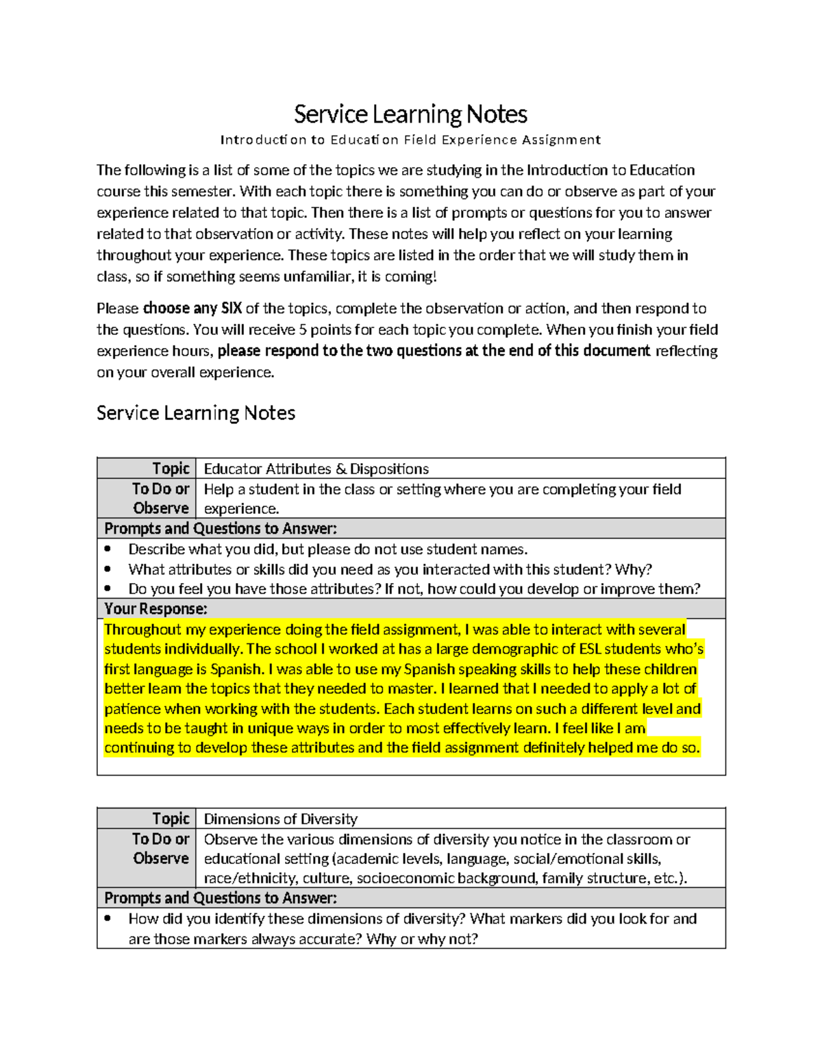 Service Learning Notes completed - Service Learning Notes Introducti on ...