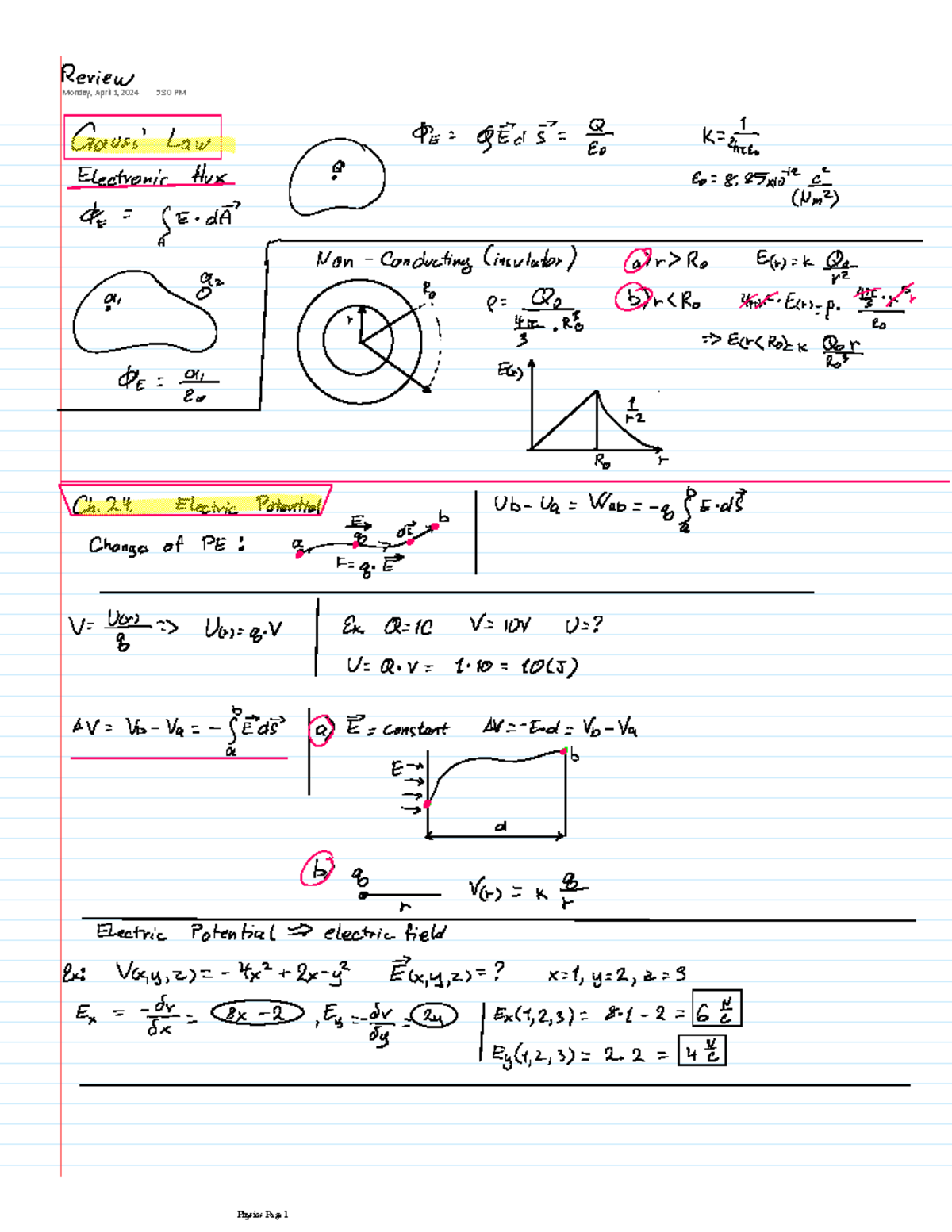 Review exam 2 - Yes - PHYS 20400 - Monday, April 1, 2024 5:30 PM ...