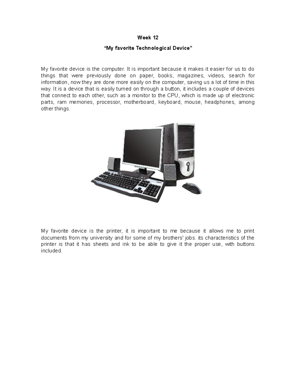 Week 12 - asignatura como tarea - Week 12 “My favorite Technological ...