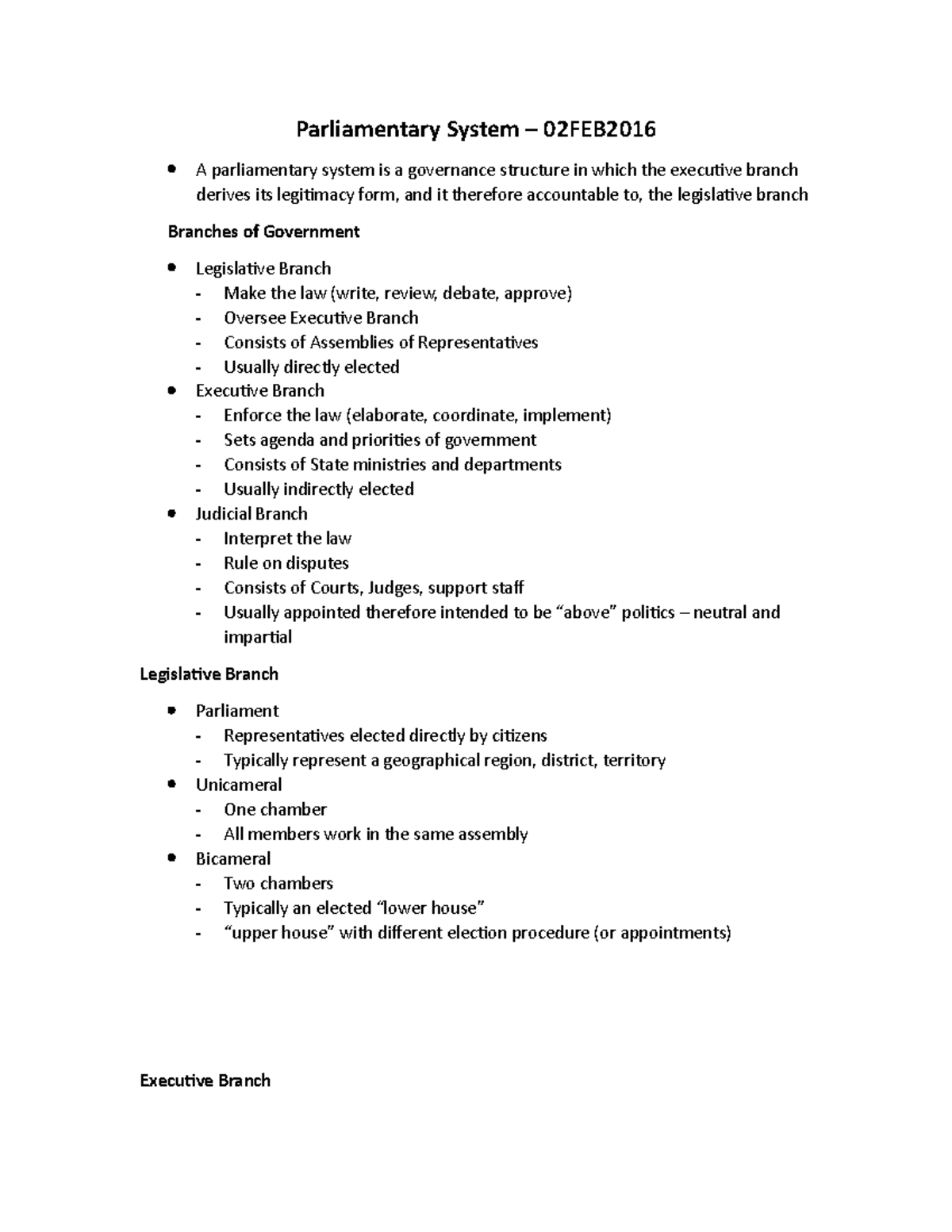 GV101 week 19 (02 - revision notes - Parliamentary System – 02FEB A ...