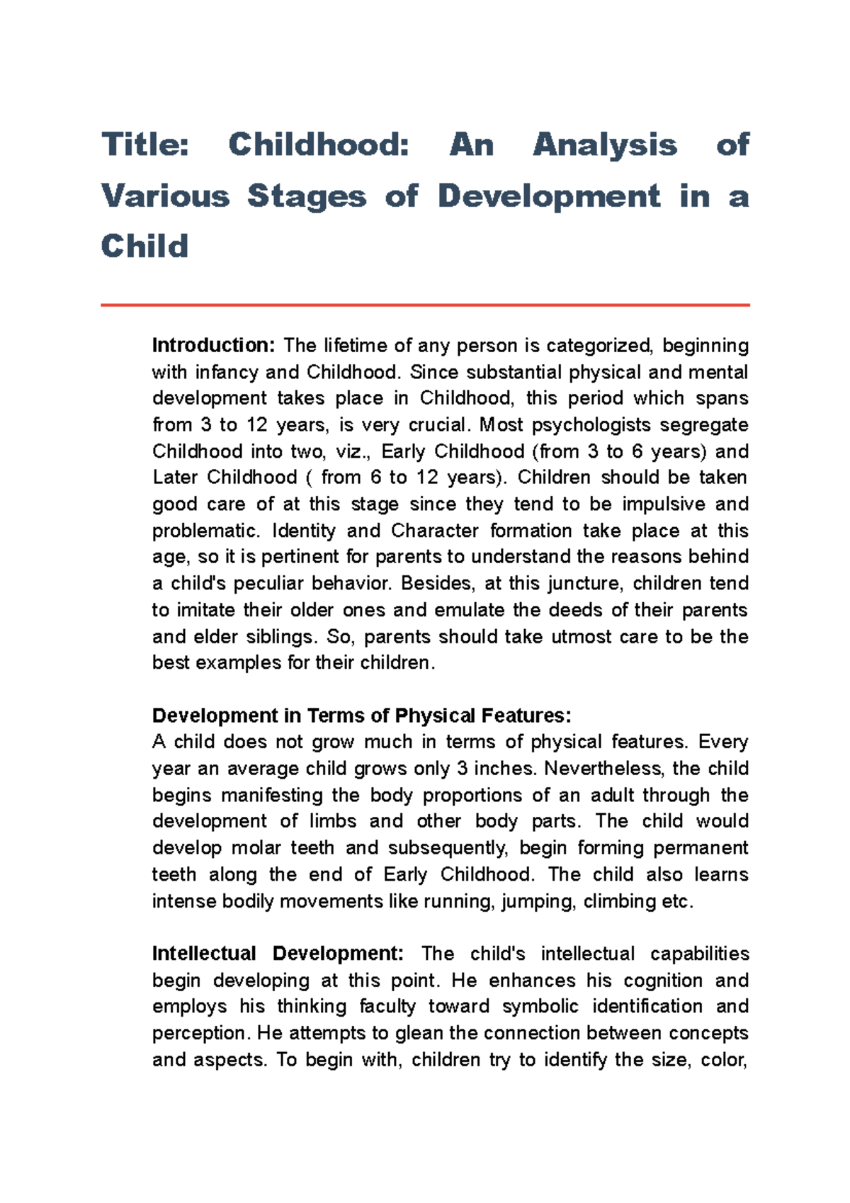 Psychology childhood development analysis Title Childhood An