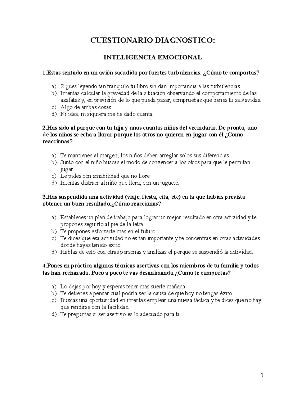 Cuestionario De Inteligencia Emocional Cuestionario De Inteligencia