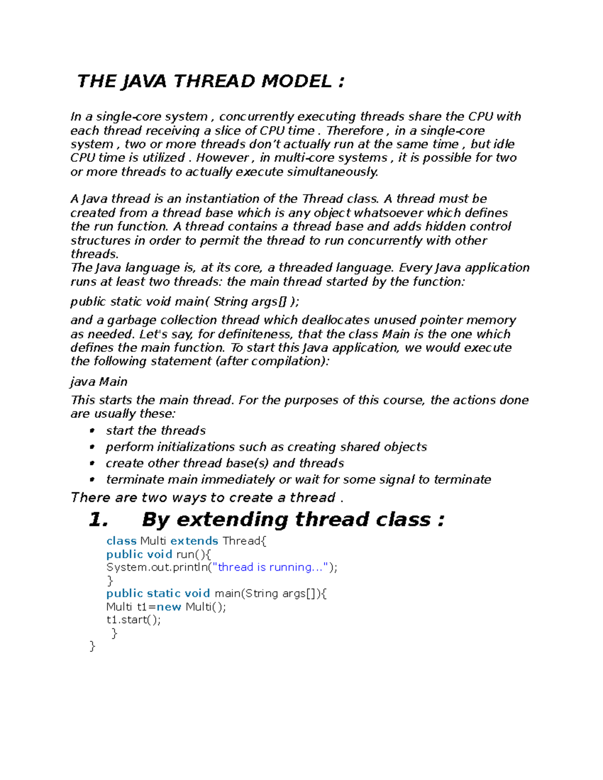 OOP Multithreading JAVA - THE JAVA THREAD MODEL : In a single-core ...