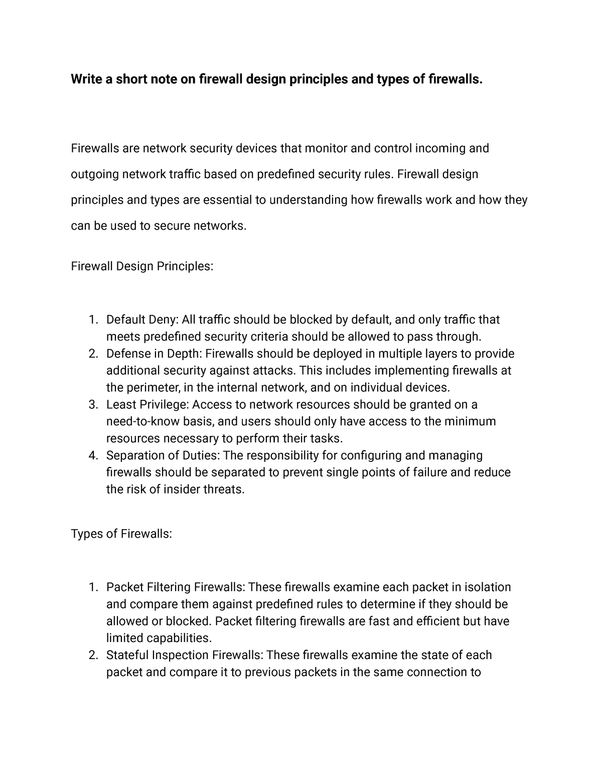 Write A Short Note On Firewall Design Principles And Types Of Firewalls ...