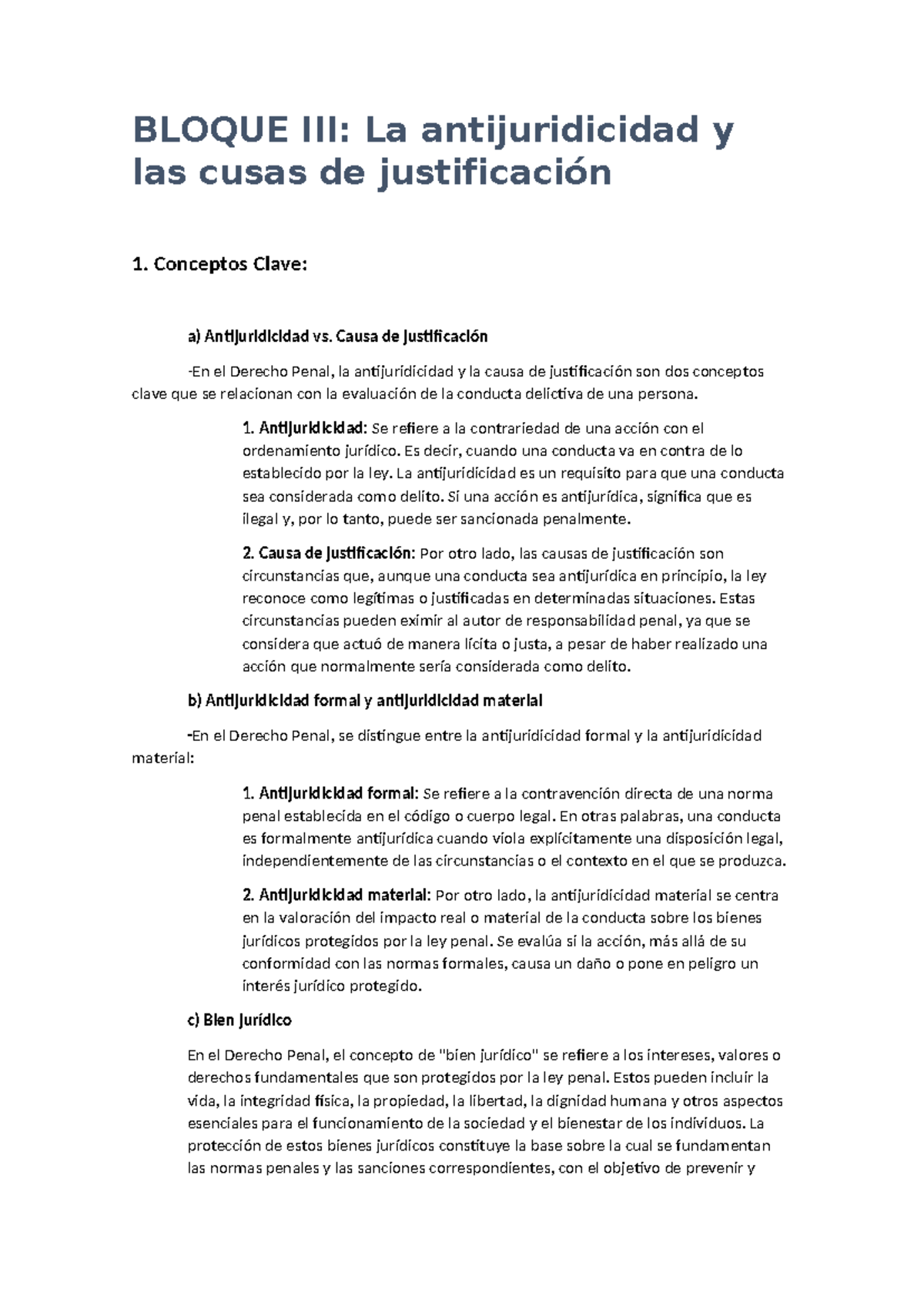 Bloque III, La Antijuridicidad Y Las Cusas De Justificación - BLOQUE ...