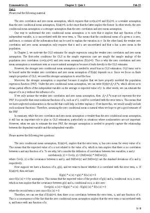 Chapter 1 quiz 1 answer - chap1 - Econometrics (I) Chapter 1: Quiz 1 ...