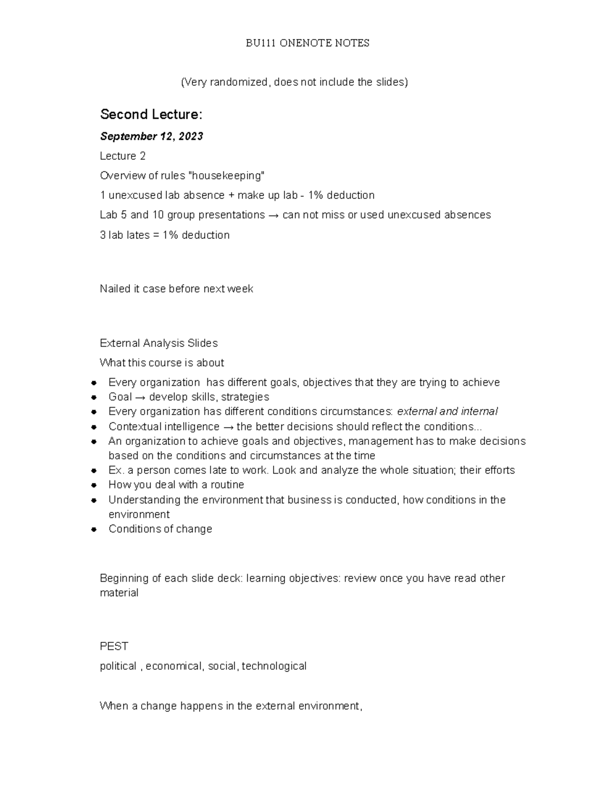 MY BU111 Onenote Notes WLU - (Very randomized, does not include the ...