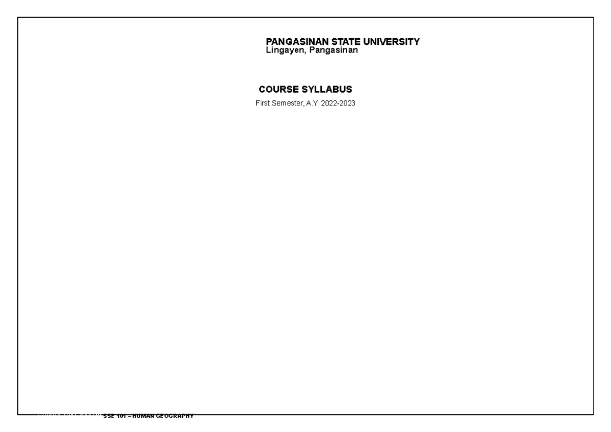 SSE 101-Geo-1-Human-Geography - COURSE SYLLABUS First Semester, A. 2022 ...