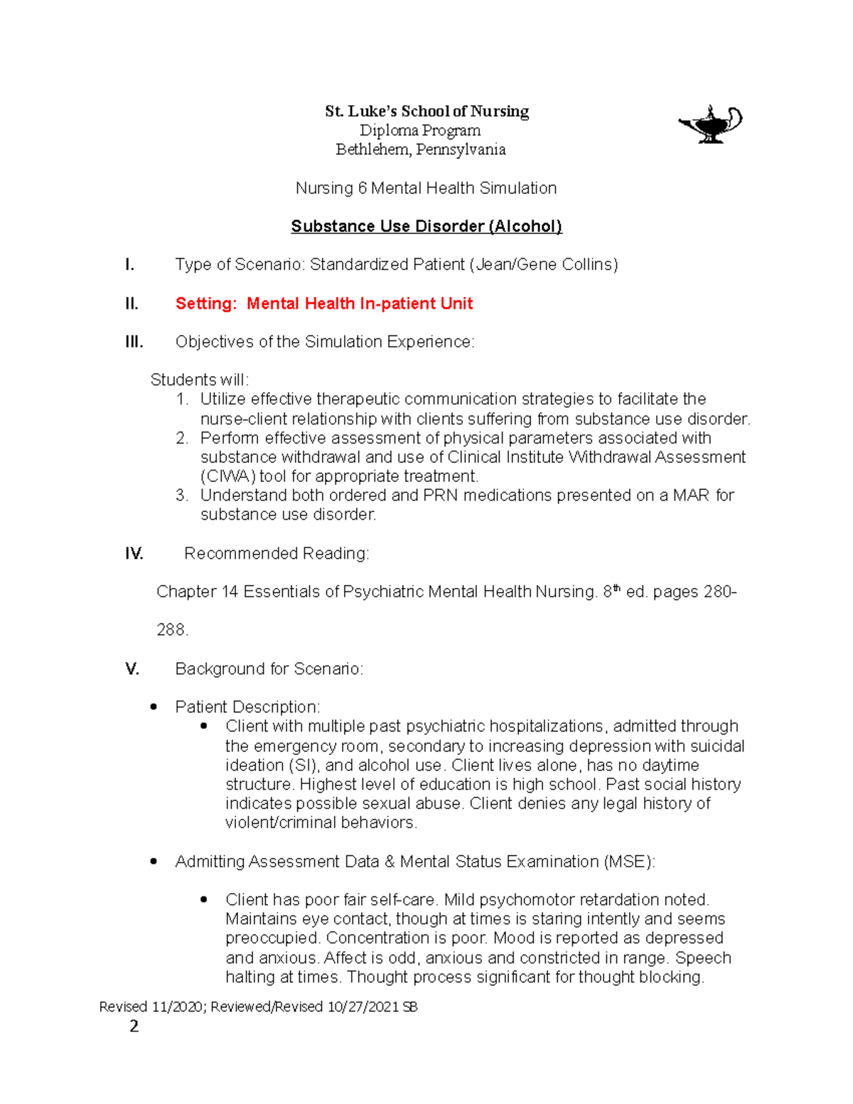 Substance use disorder (Alcohol) - Revised 10 27 2021 - St. Luke’s ...