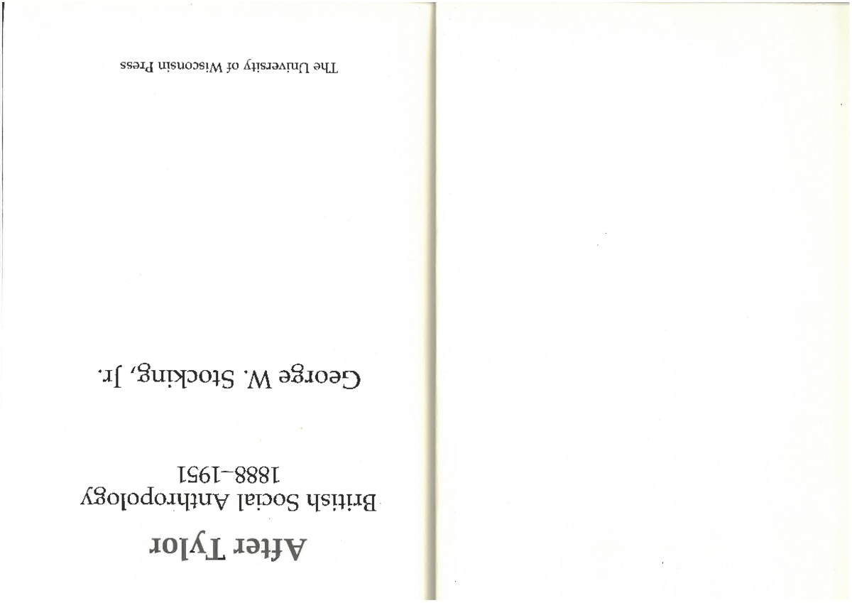 Stocking Tylor prologue - After Tylor British Social Anthropology ...
