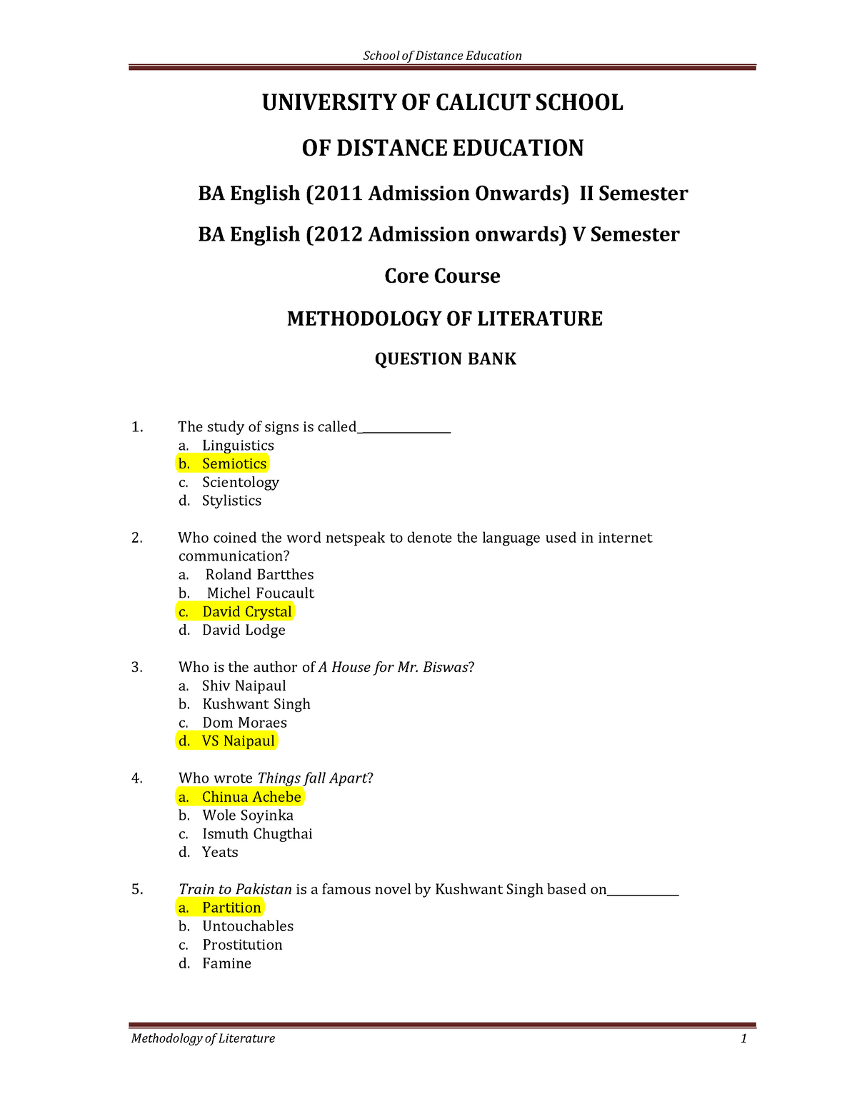 methodology of literature calicut university pdf