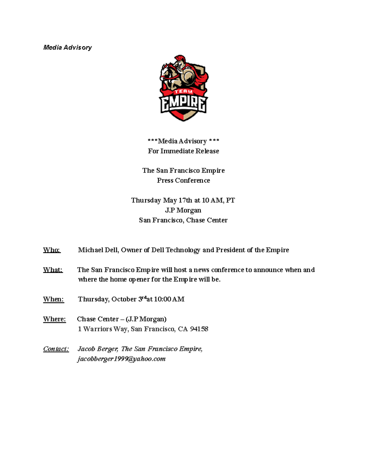 news-conference-run-sheet-about-minor-league-team-media-advisory