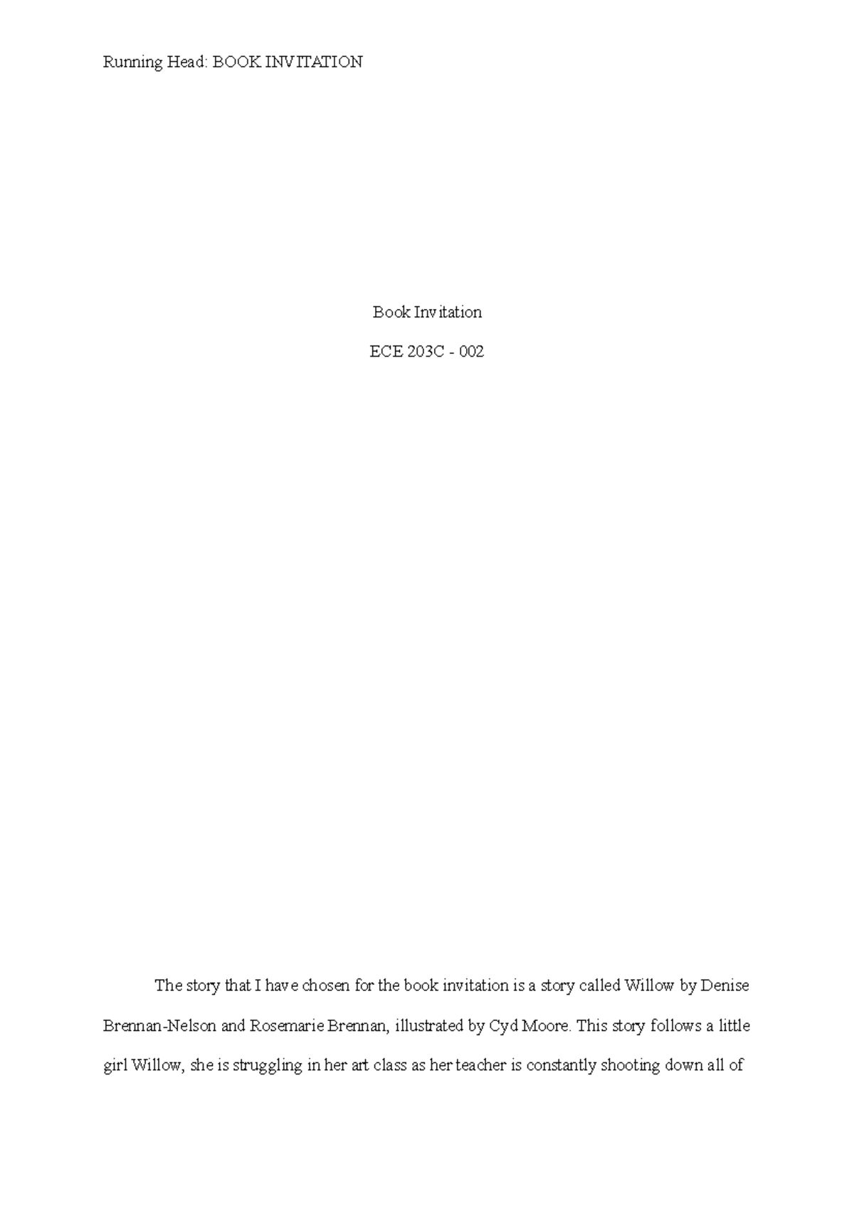 BOOK Invitation NOTES Running Head BOOK INVITATION Book Invitation