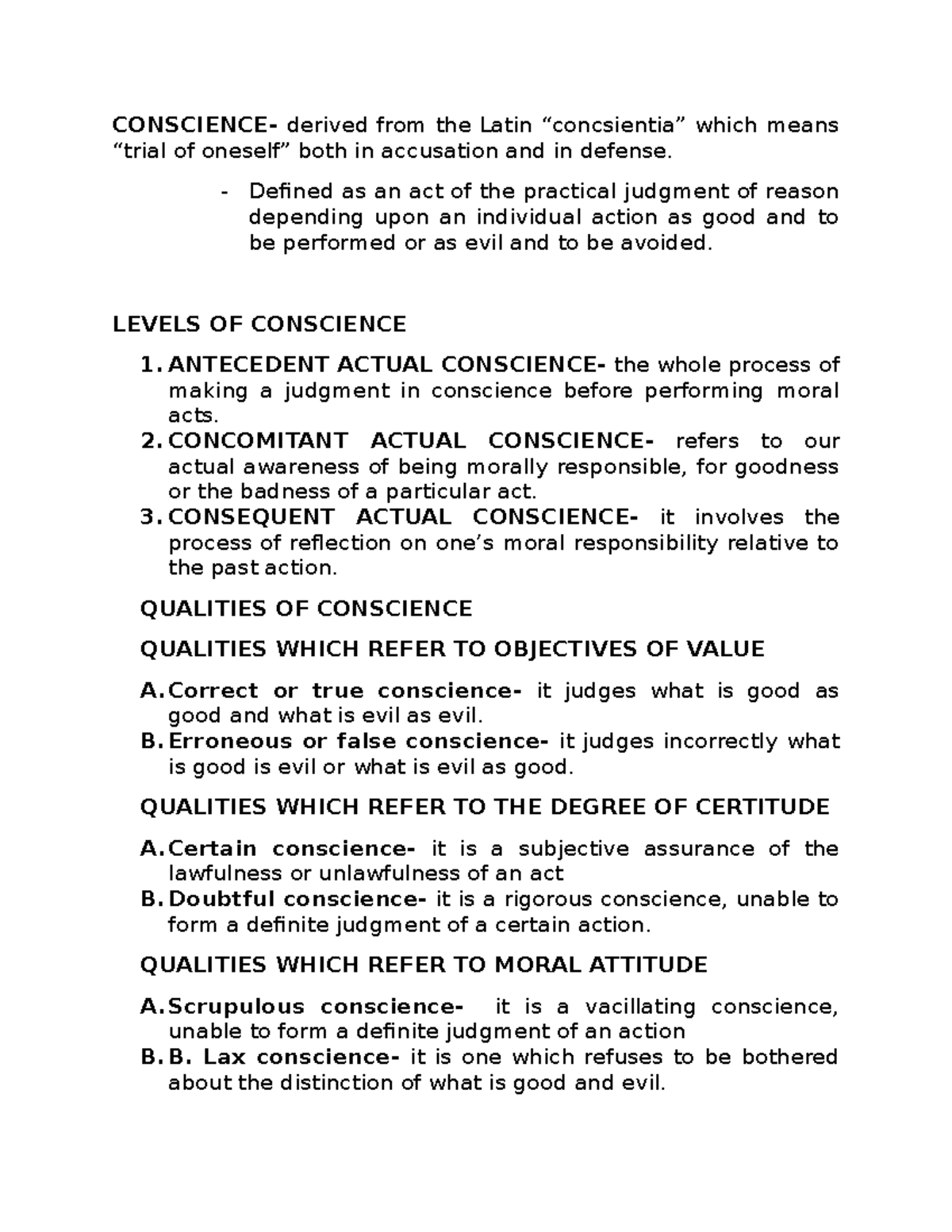 Conscience - CONSCIENCE- derived from the Latin “concsientia” which ...