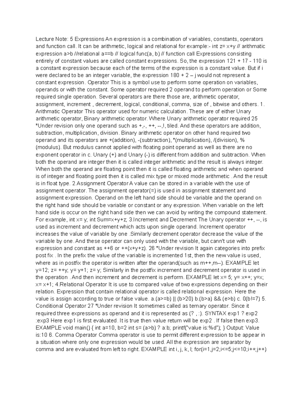 c-notes-3-lecture-note-5-expressions-an-expression-is-a-combination