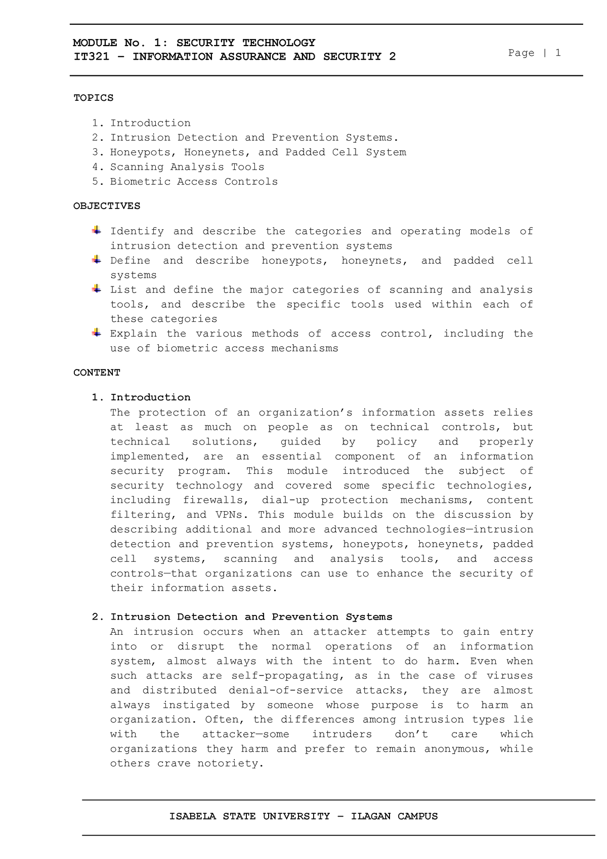 Module 1 Security Technology - IT321 – INFORMATION ASSURANCE AND ...