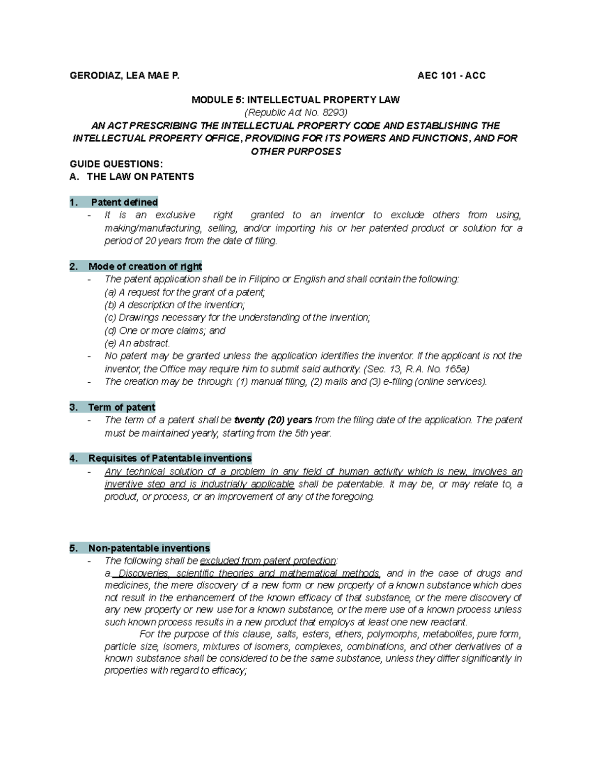 Module 5 IPL - notes - GERODIAZ, LEA MAE P. AEC 101 - ACC MODULE 5 ...