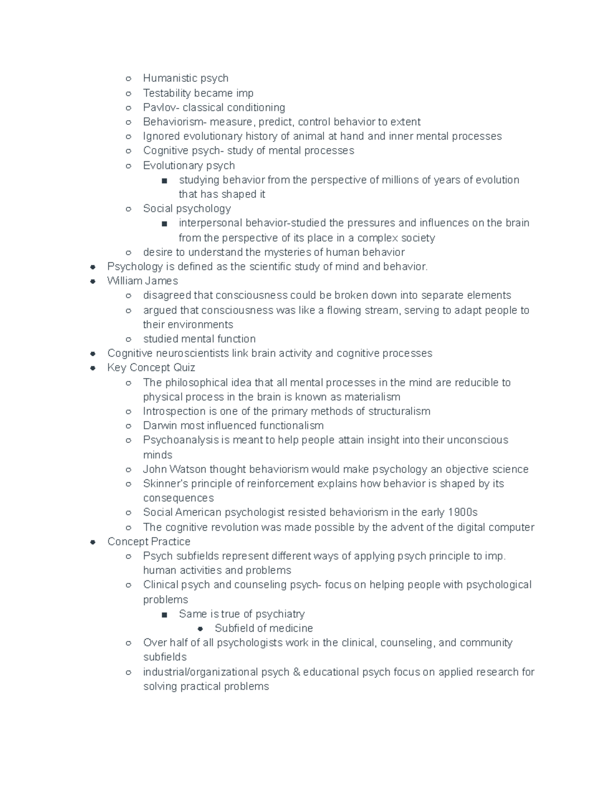 PSYCH 101 Notes - Humanistic psych Testability became imp Pavlov ...