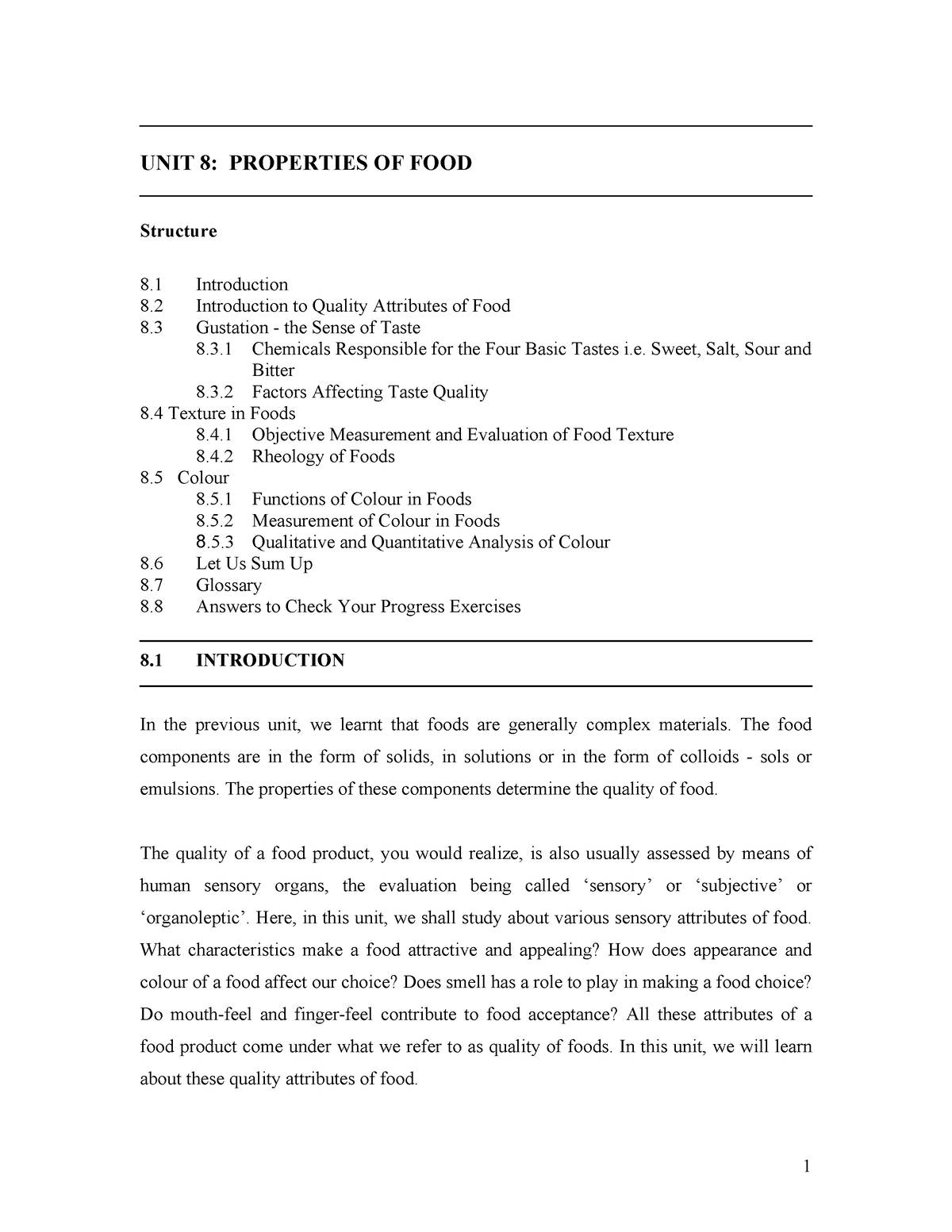 Unit-8 - Self study materials - UNIT 8: PROPERTIES OF FOOD Structure 8 ...